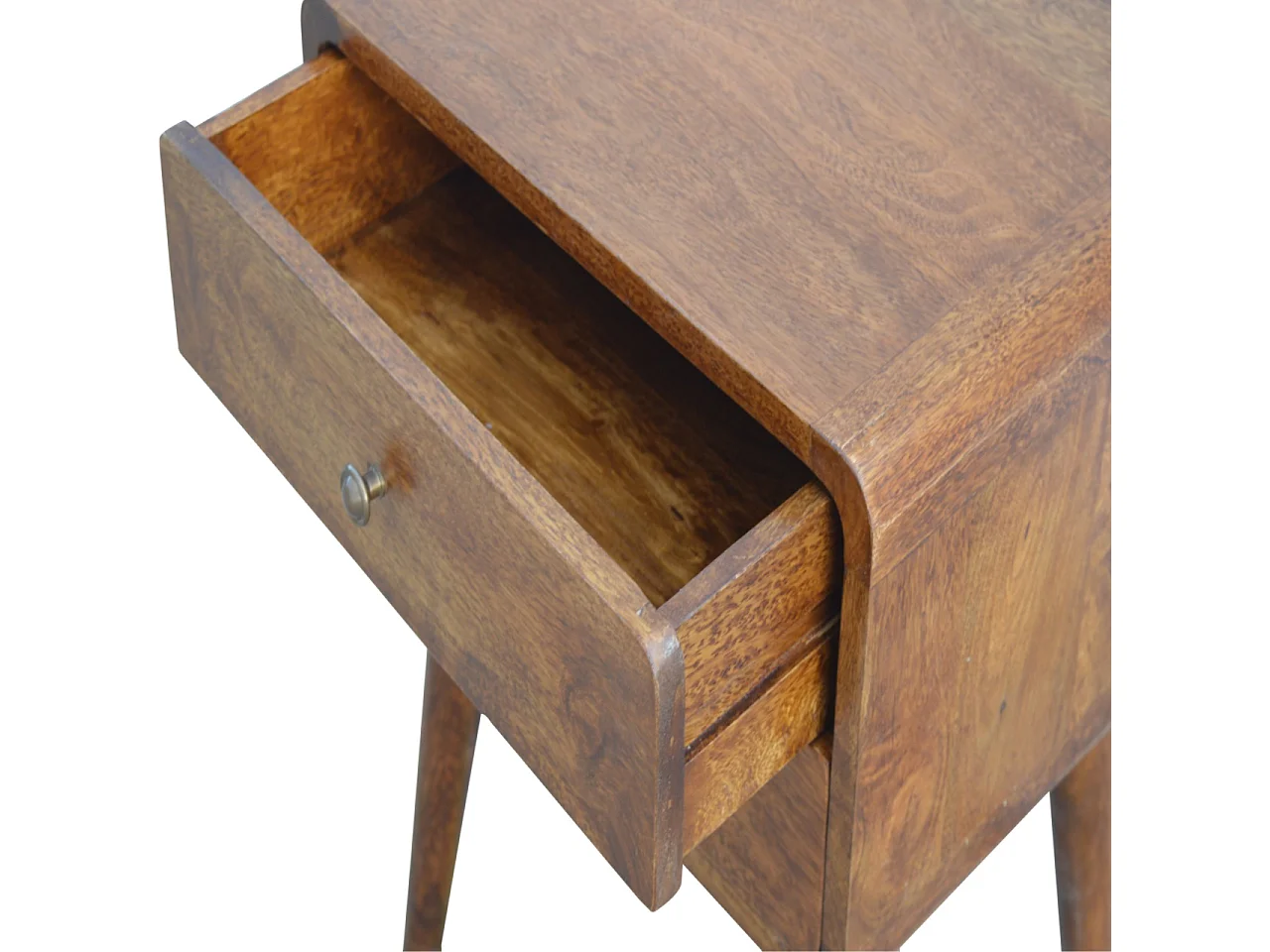 Table de chevet courbée couleur châtaigne Artisan Furniture, 2 tiroirs, marron