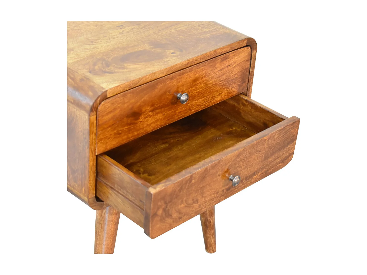 Comodino curvo color castagna Artisan Furniture, 2 cassetti, marrone