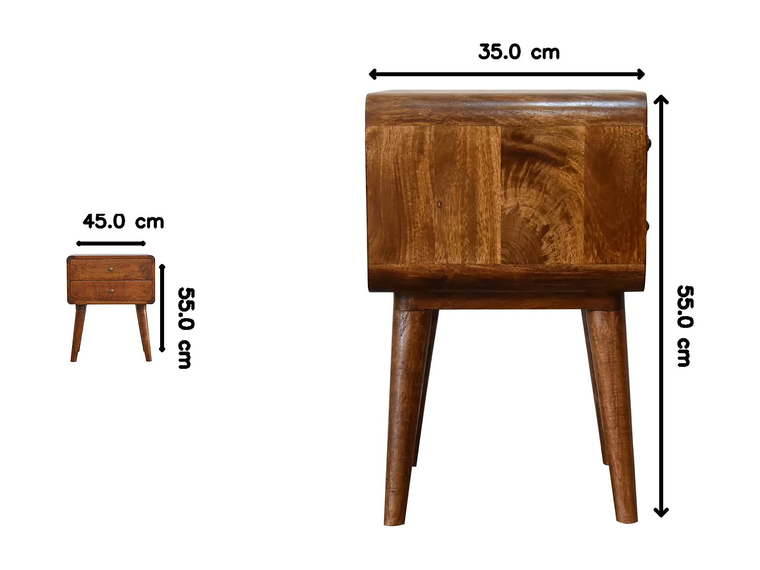 Comodino curvo color castagna Artisan Furniture, 2 cassetti, marrone