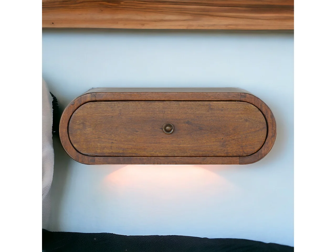 Artisan Furniture Wisząca okrągła orzechowa szafka nocna, sypialnia