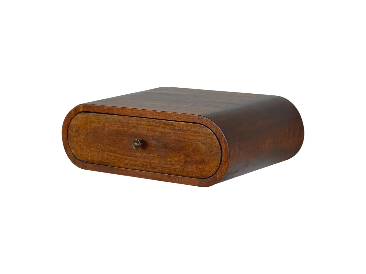 Runder Wandnachttisch von Artisan Furniture aus Massivholz mit Kastanien-Finish, 1 Schublade, braun.