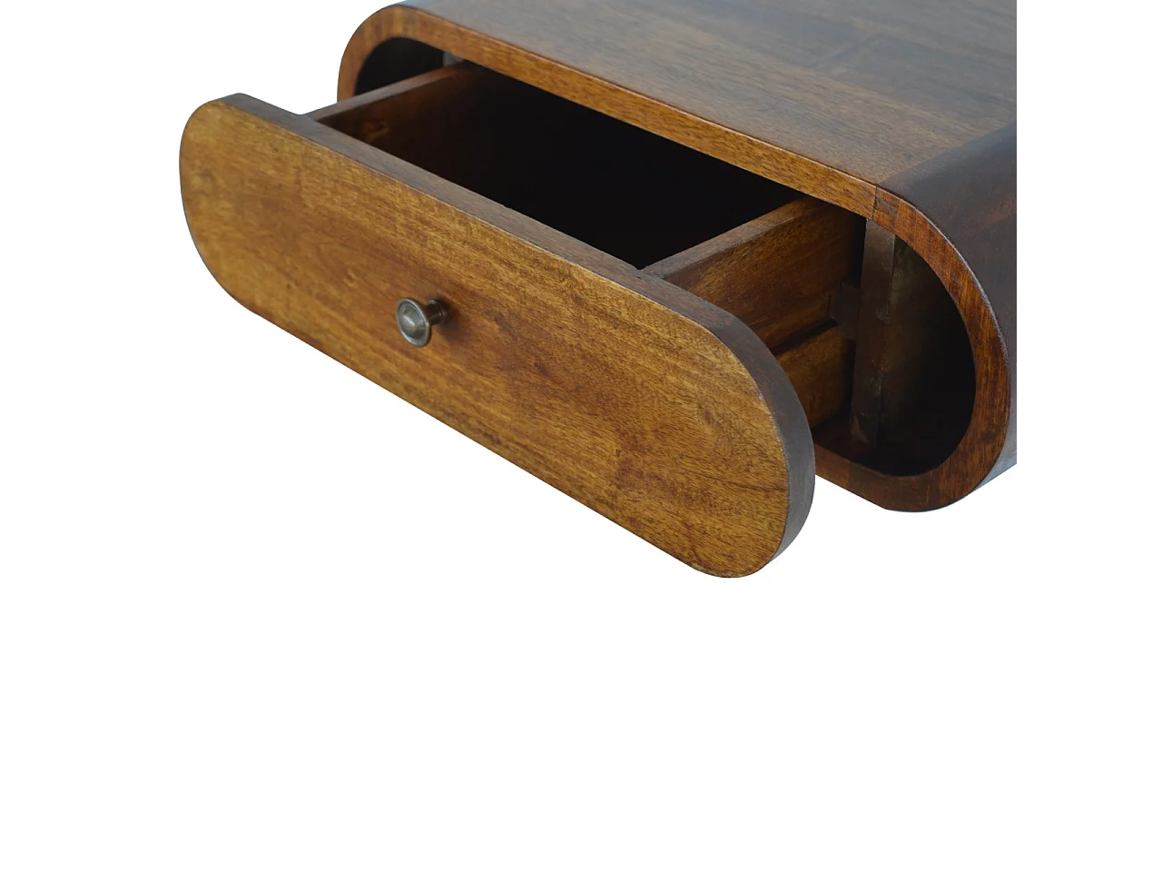 Runder Wandnachttisch von Artisan Furniture aus Massivholz mit Kastanien-Finish, 1 Schublade, braun.