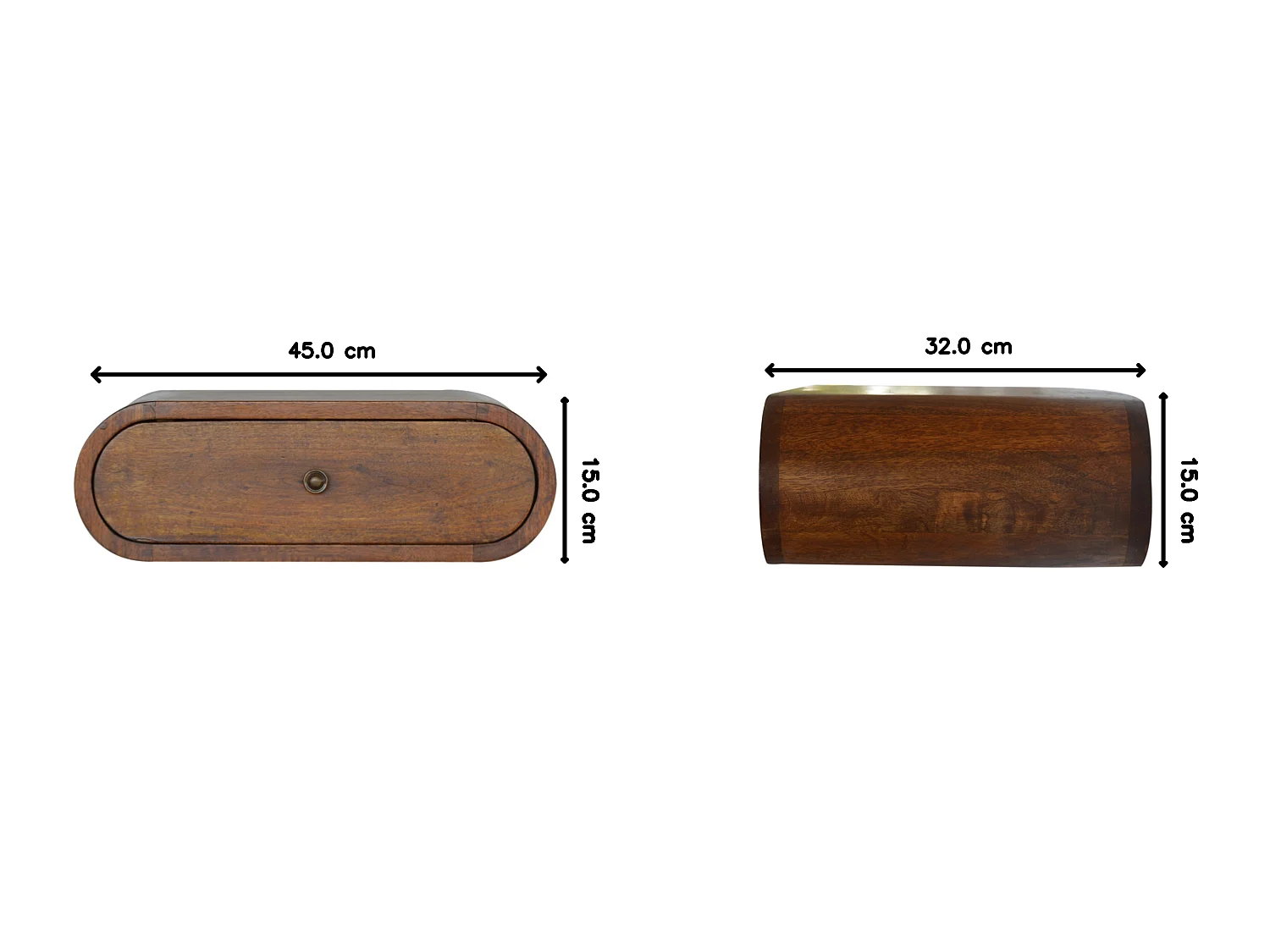 Runder Wandnachttisch von Artisan Furniture aus Massivholz mit Kastanien-Finish, 1 Schublade, braun.