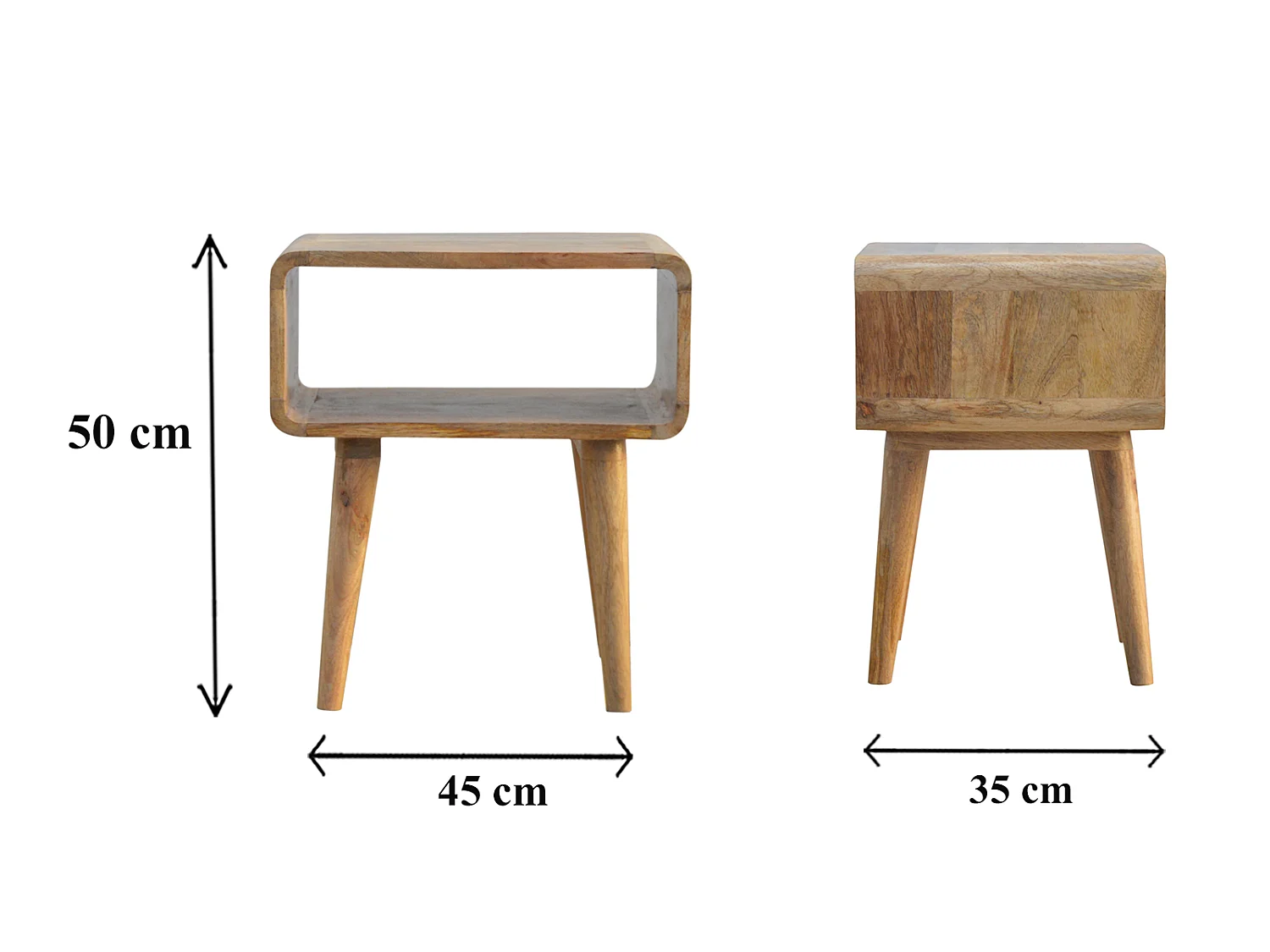 Table de chevet ouverte courbée.