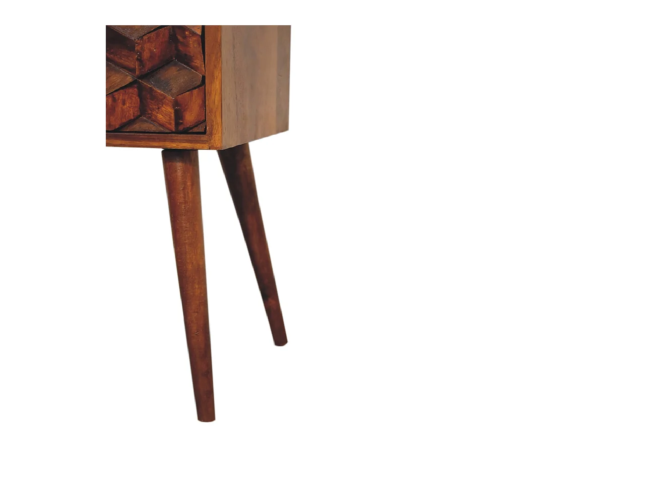 Mini Table de Nuit Cube en Châtaignier à 2 Tiroirs