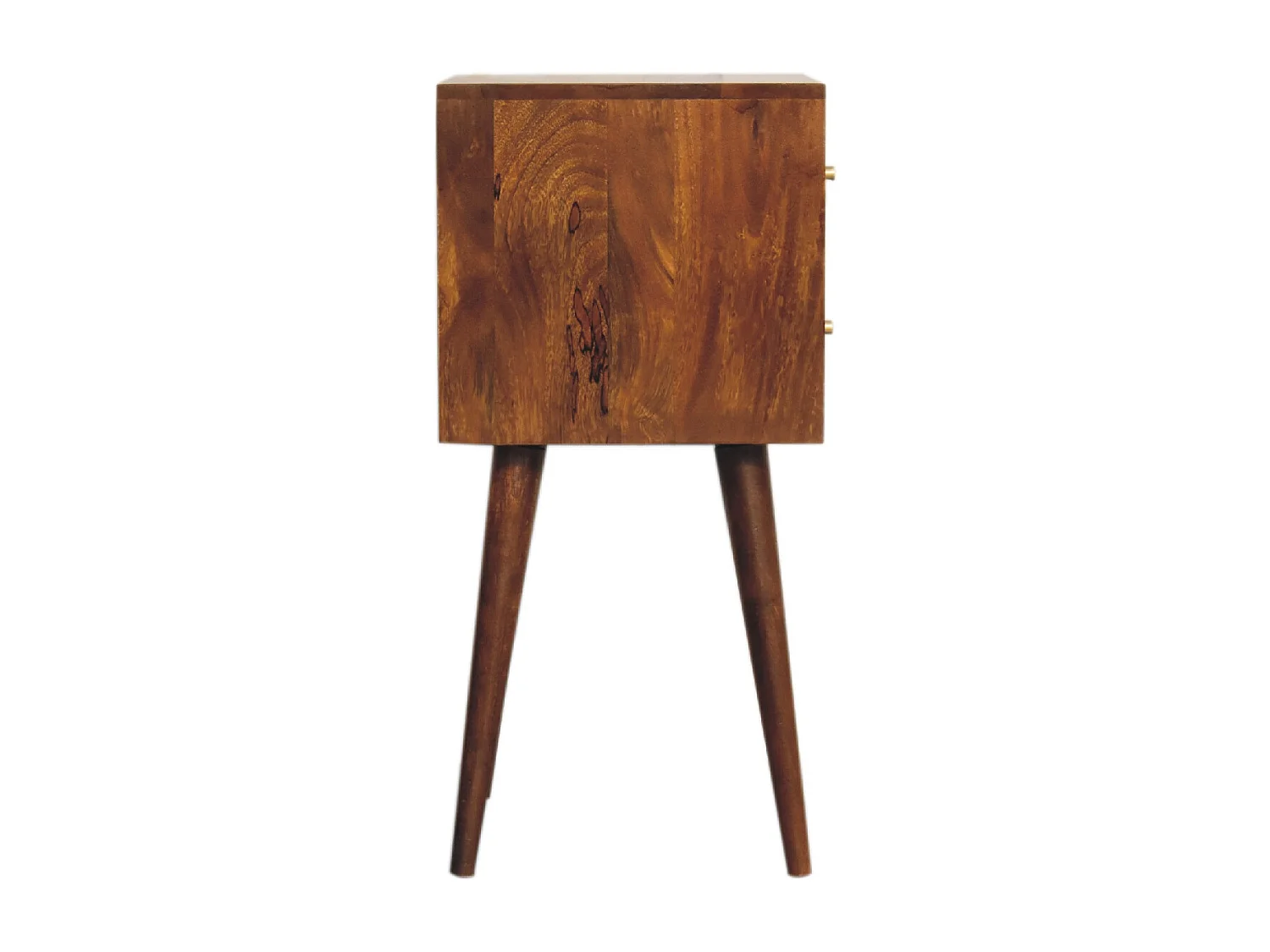 Mini Table de Nuit Cube en Châtaignier à 2 Tiroirs