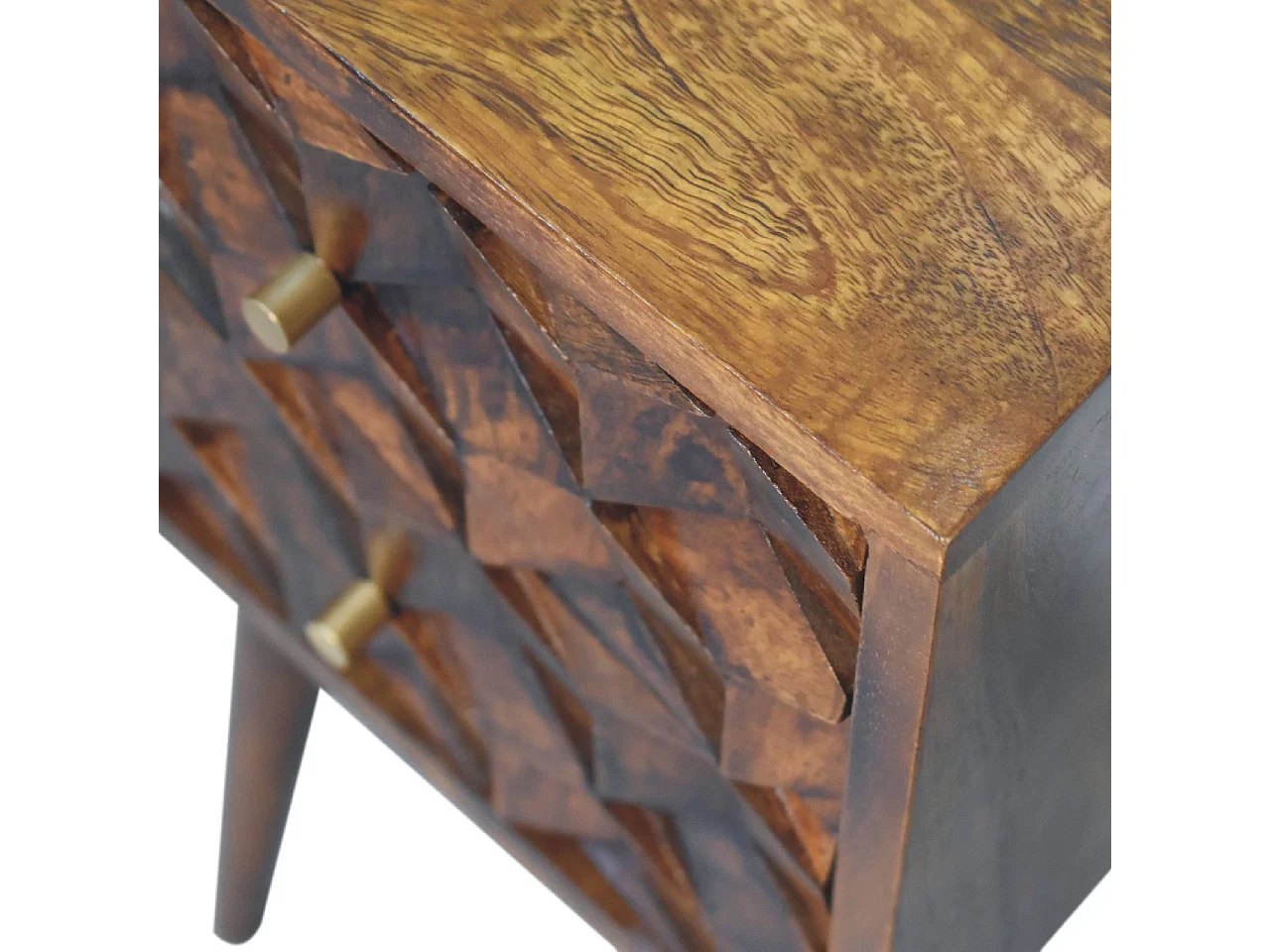 Table de chevet Mini Cube en châtaignier Artisan Furniture, 2 tiroirs, marron