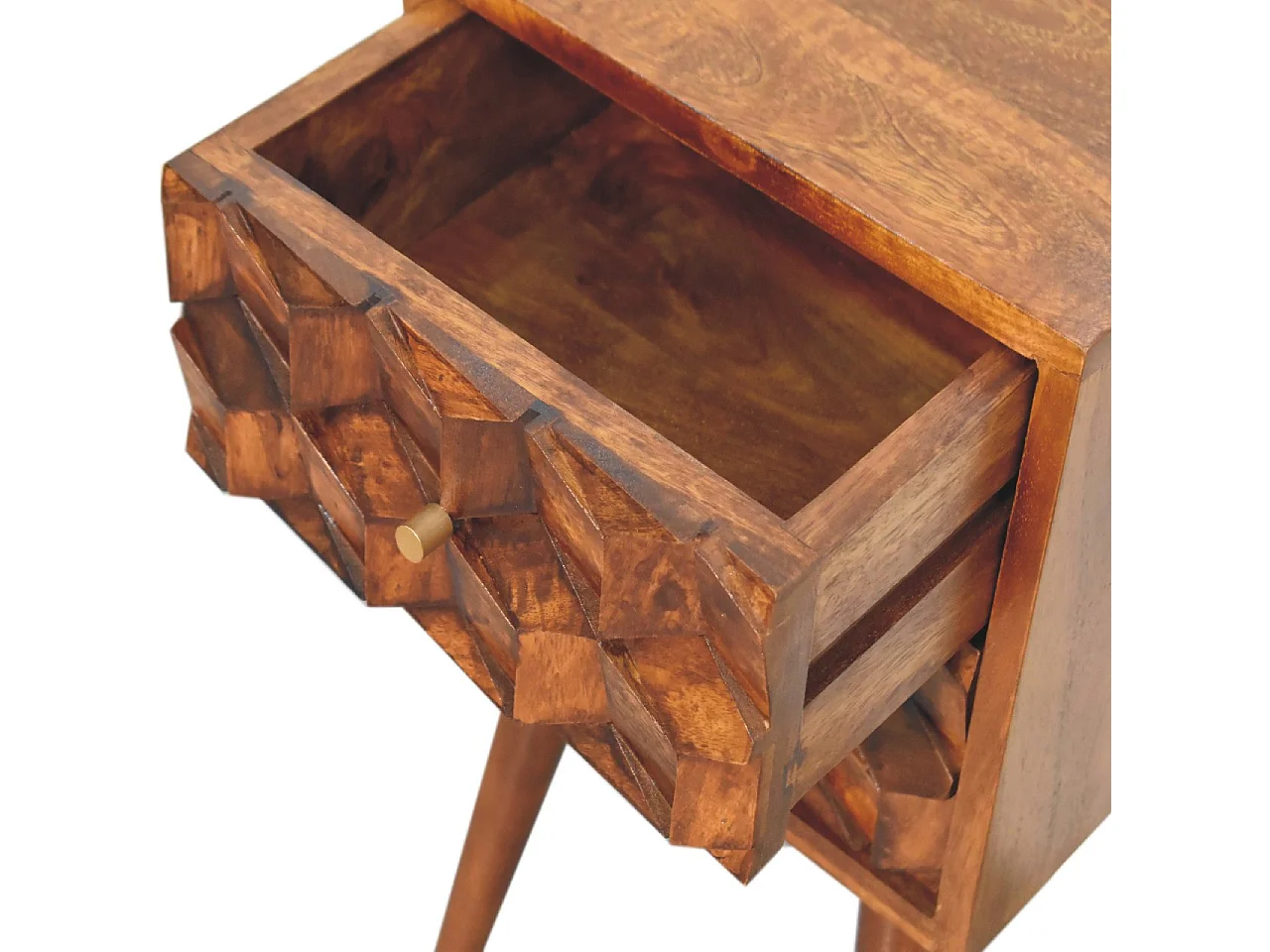 Table de chevet Mini Cube en châtaignier Artisan Furniture, 2 tiroirs, marron