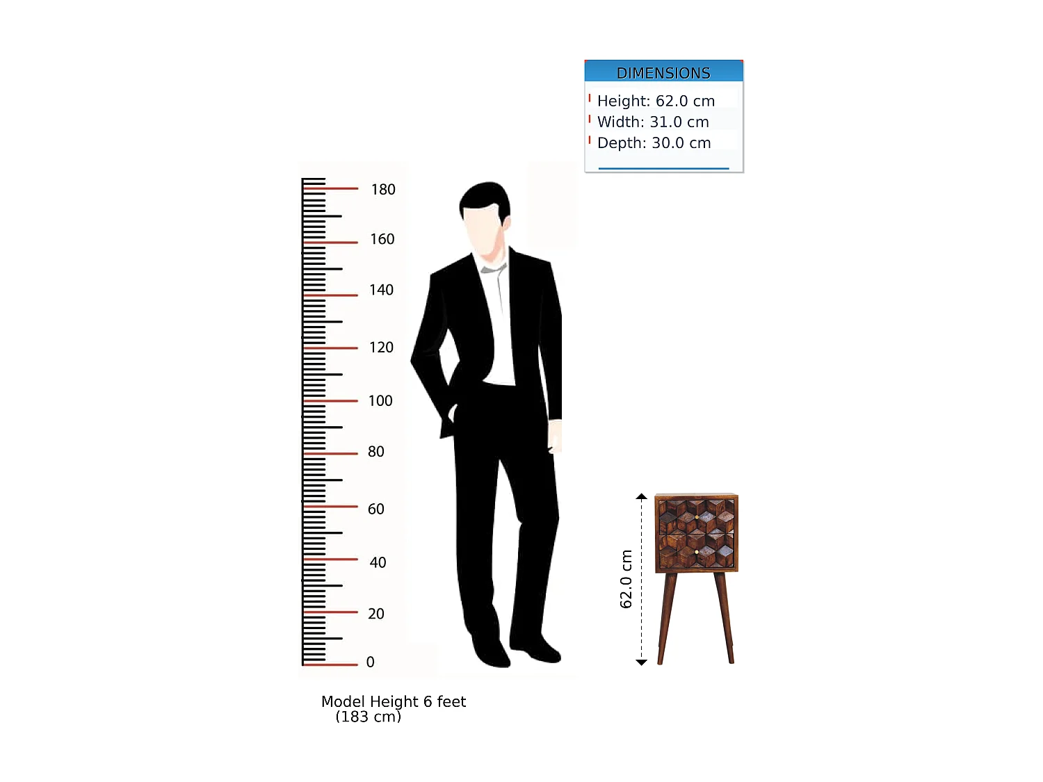 Table de chevet Mini Cube en châtaignier Artisan Furniture, 2 tiroirs, marron