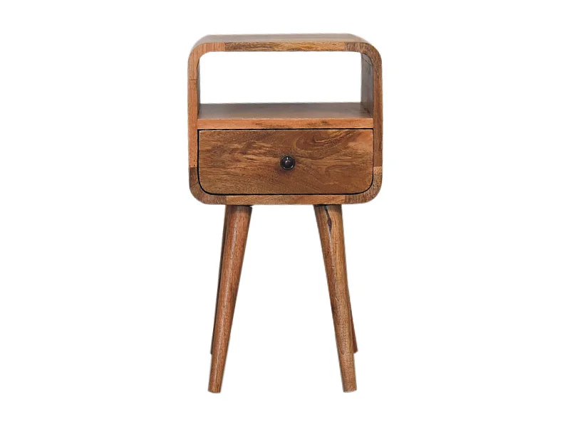 Artisan Furniture Madera Sólida Mini Mesita Curvada Roble con Diseño Abierto, Mesita de Noche