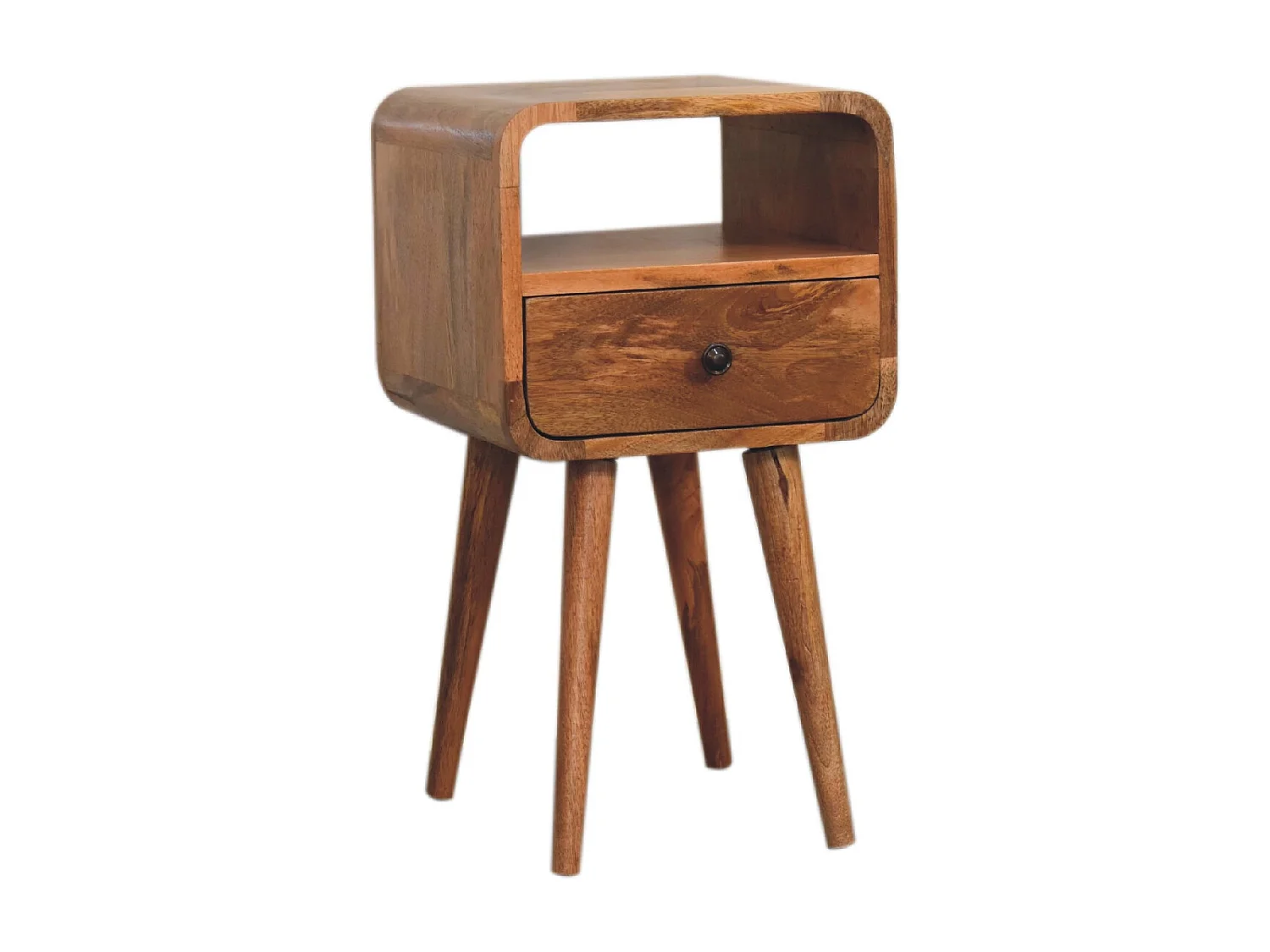 Artisan Furniture Mini Comò Curvo in Legno Massello di Quercia con Design Aperto, Comodino