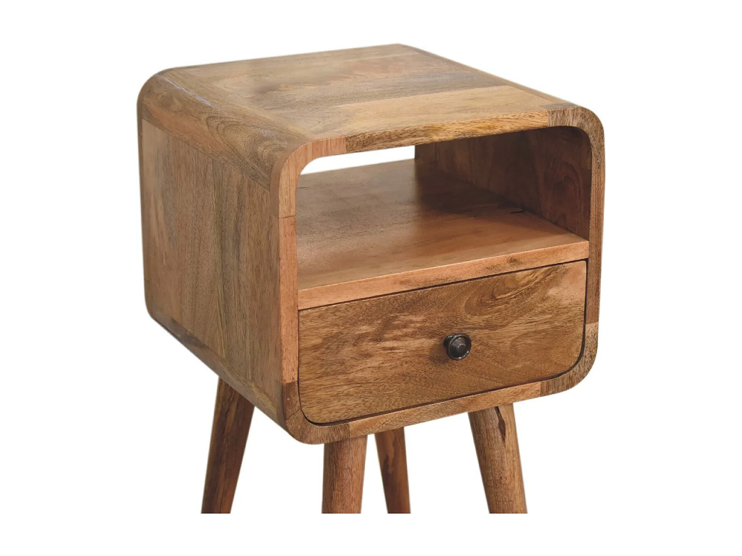 Artisan Furniture Mini Comò Curvo in Legno Massello di Quercia con Design Aperto, Comodino