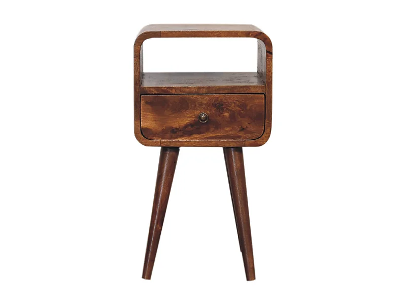 Artisan Furniture Massief Houten Mini Kastanje Gebogen Bedtafel, Slaapkamer Nachtkastje