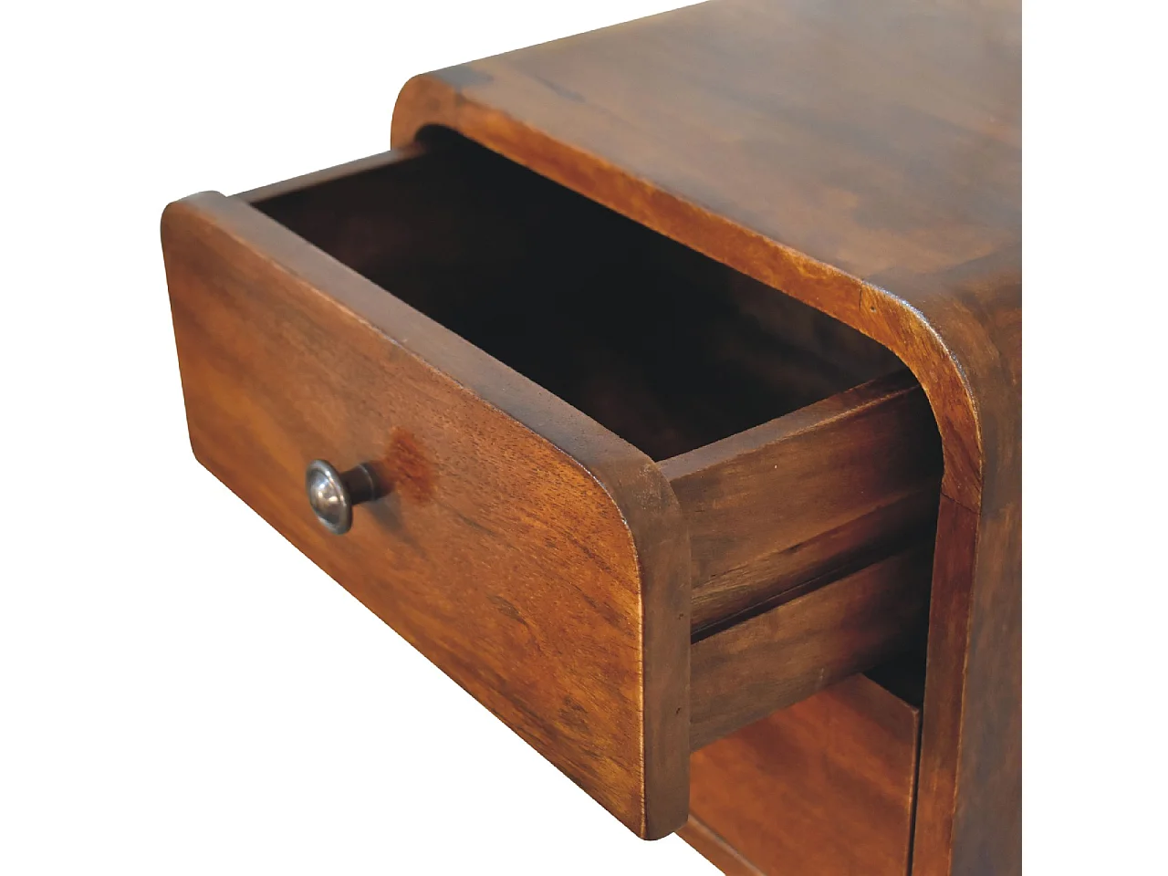 Mesa de cabeceira suspensa em miniatura, feita de madeira de castanheiro.