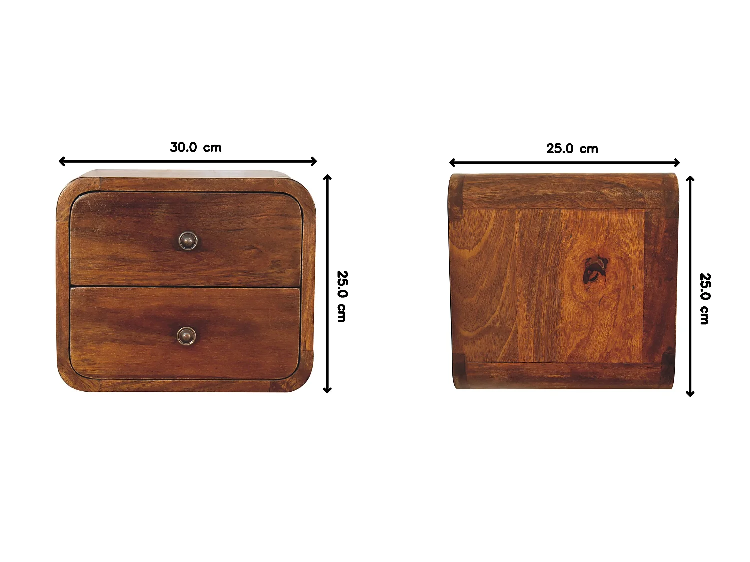 Mesa de cabeceira suspensa em miniatura, feita de madeira de castanheiro.