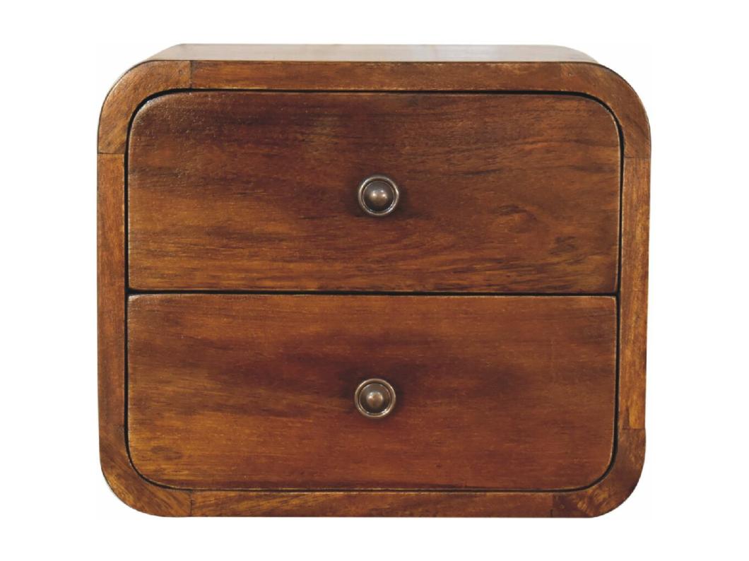 Artisan Furniture Massief Houten Zwevende Mini Kastanje Nachtkast met 2 Laden, Slaapkamer