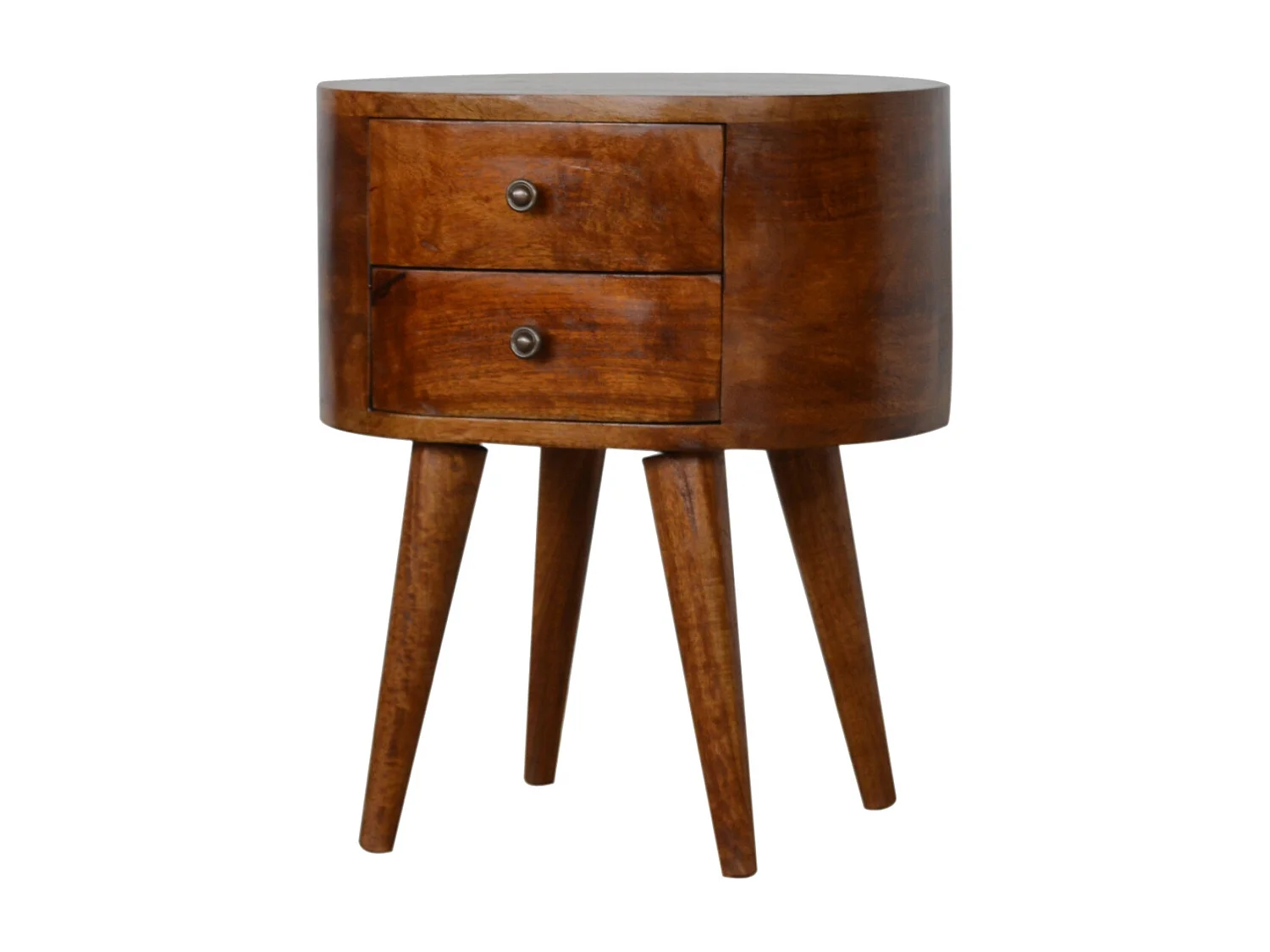 Artisan Furniture Mueble de madera maciza de mesita de noche redonda en tono roble, mesita de noche para dormitorio