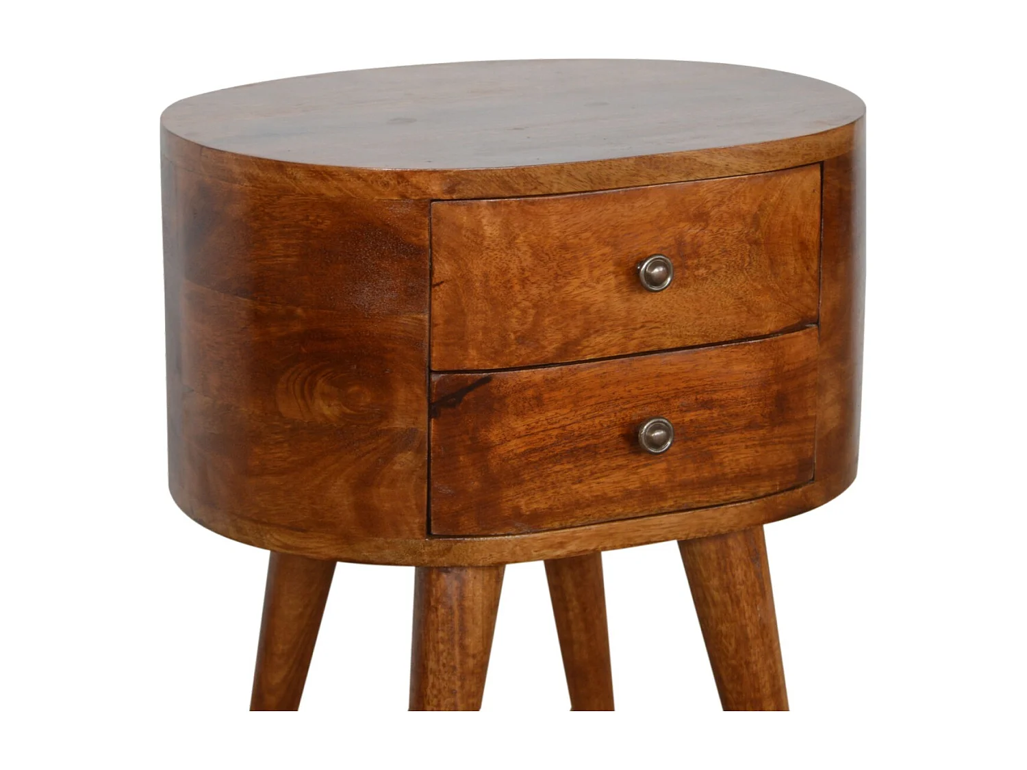 Artisan Furniture Mueble de madera maciza de mesita de noche redonda en tono roble, mesita de noche para dormitorio