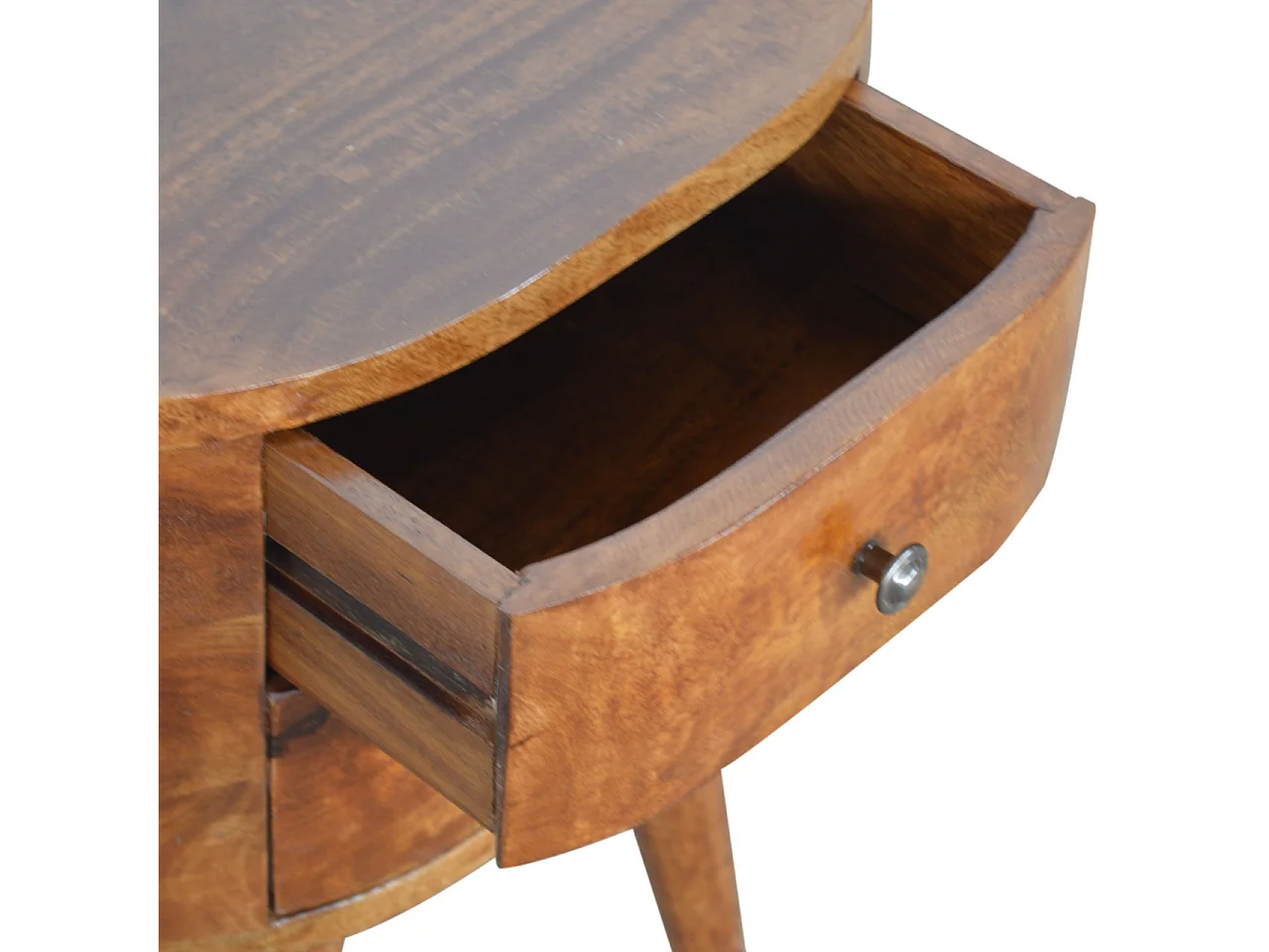 Artisan Furniture Mueble de madera maciza de mesita de noche redonda en tono roble, mesita de noche para dormitorio