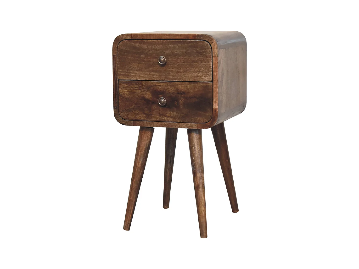 Artisan Furniture Letto Mini in Legno Massello Grigio Lavato con Design Curvo, Comodino da Camera