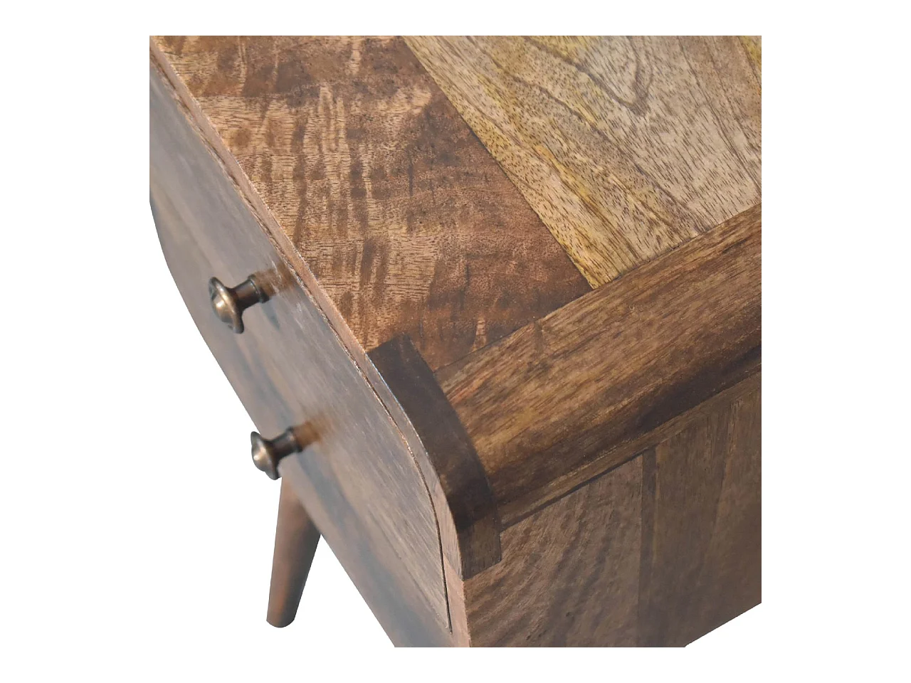 Artisan Furniture Letto Mini in Legno Massello Grigio Lavato con Design Curvo, Comodino da Camera