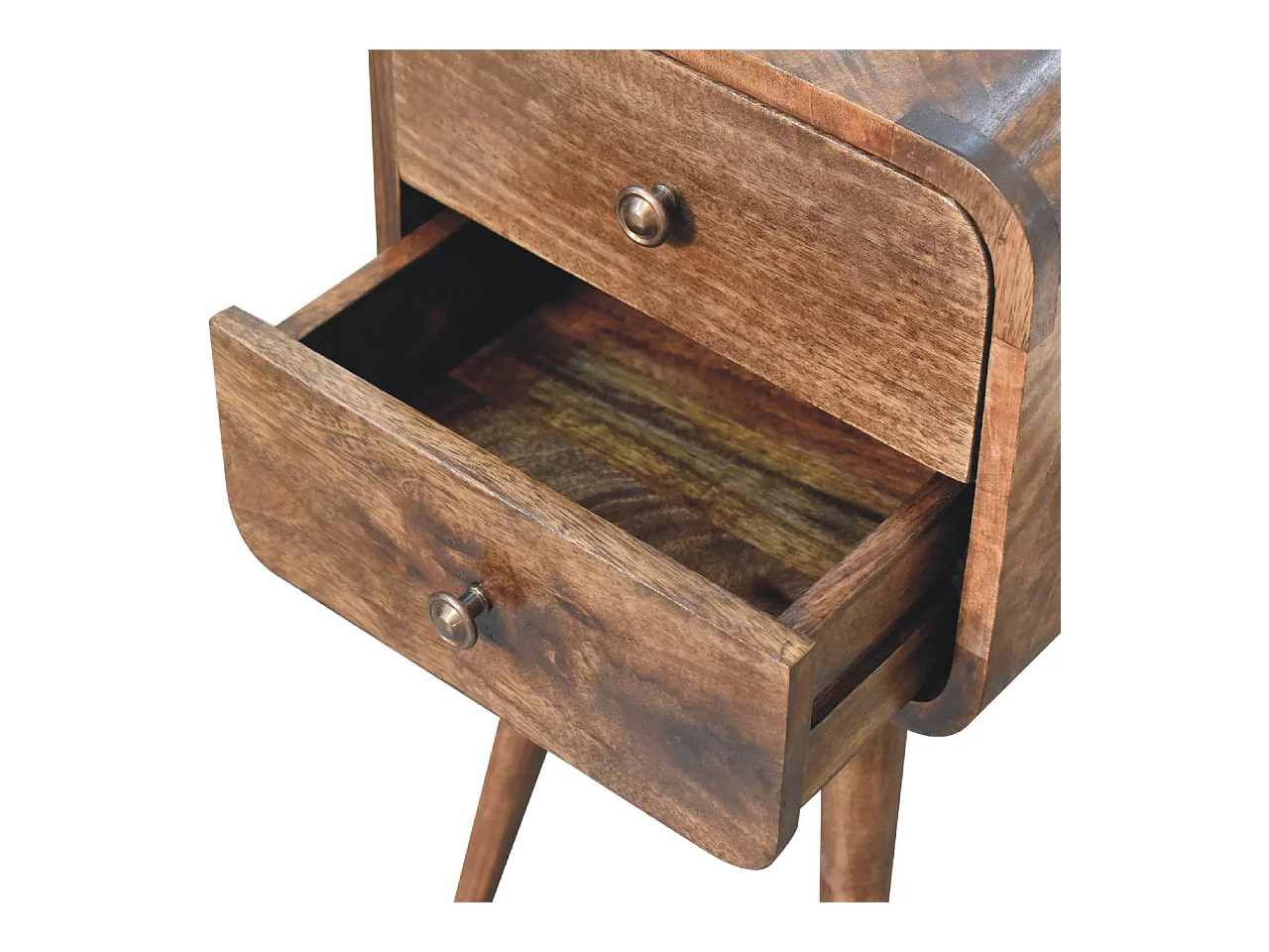 Artisan Furniture Letto Mini in Legno Massello Grigio Lavato con Design Curvo, Comodino da Camera