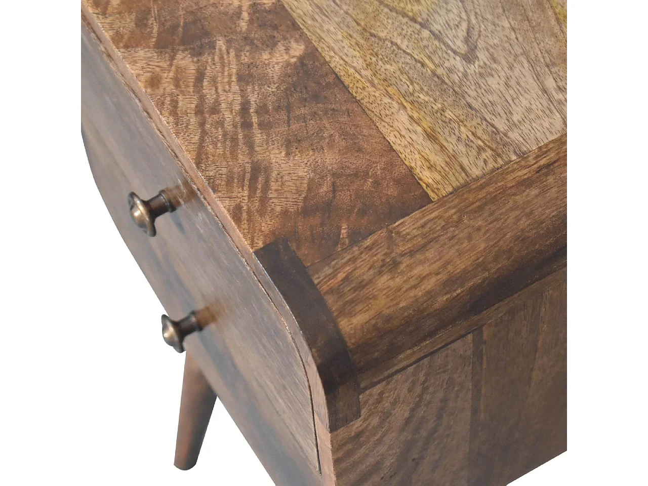 Artisan Furniture Letto Mini in Legno Massello Grigio Lavato con Design Curvo, Comodino da Camera