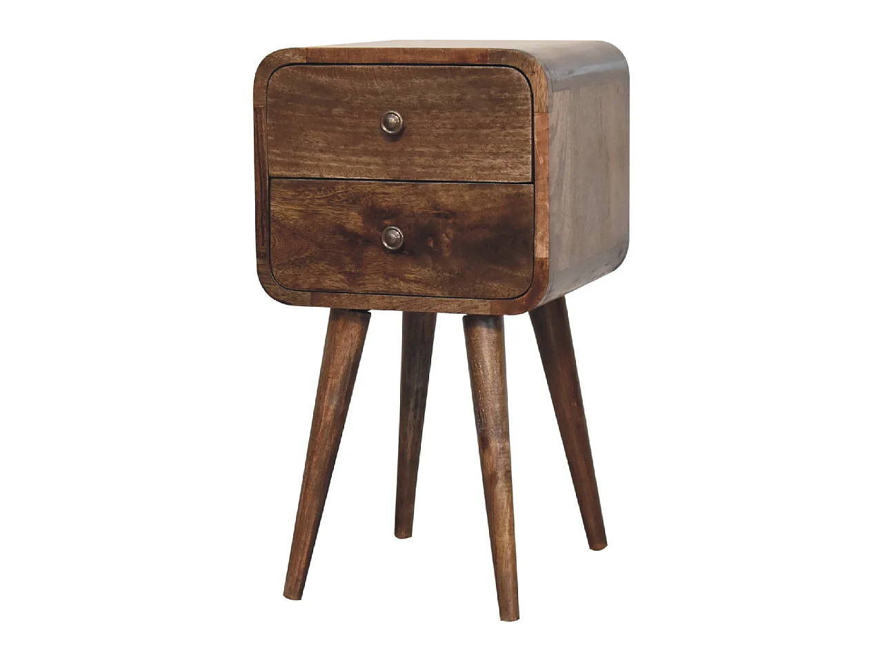 Artisan Furniture Table de Chevet Mini Courbée en Bois Massif Finition Gris Délavé, 2 Tiroirs, Gris