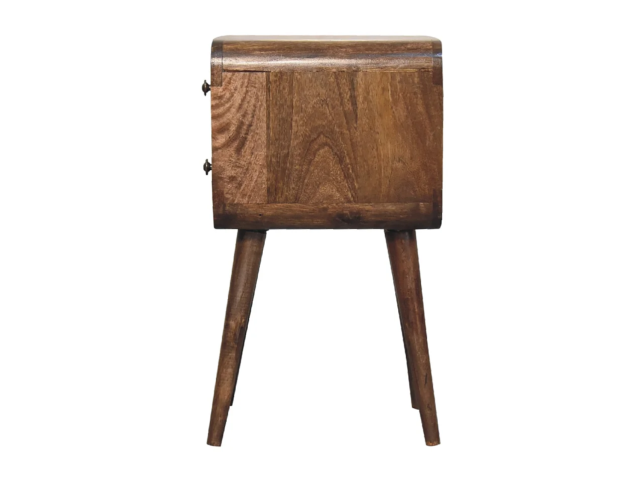 Artisan Furniture Table de Chevet Mini Courbée en Bois Massif Finition Gris Délavé, 2 Tiroirs, Gris