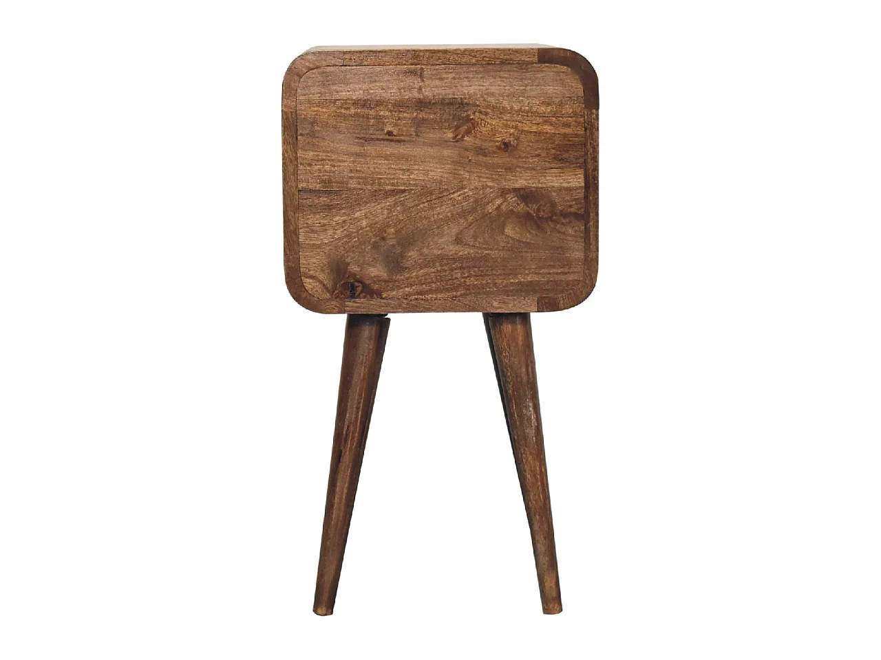 Artisan Furniture Table de Chevet Mini Courbée en Bois Massif Finition Gris Délavé, 2 Tiroirs, Gris