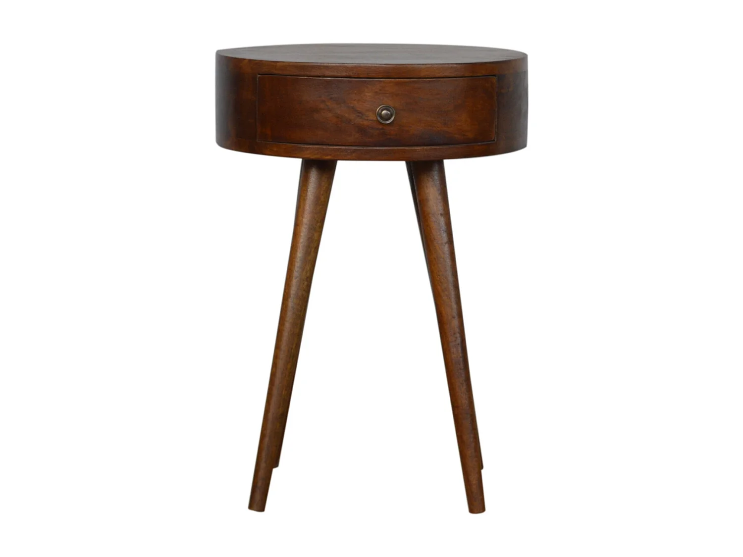 Table de chevet circulaire nordique en châtaignier.