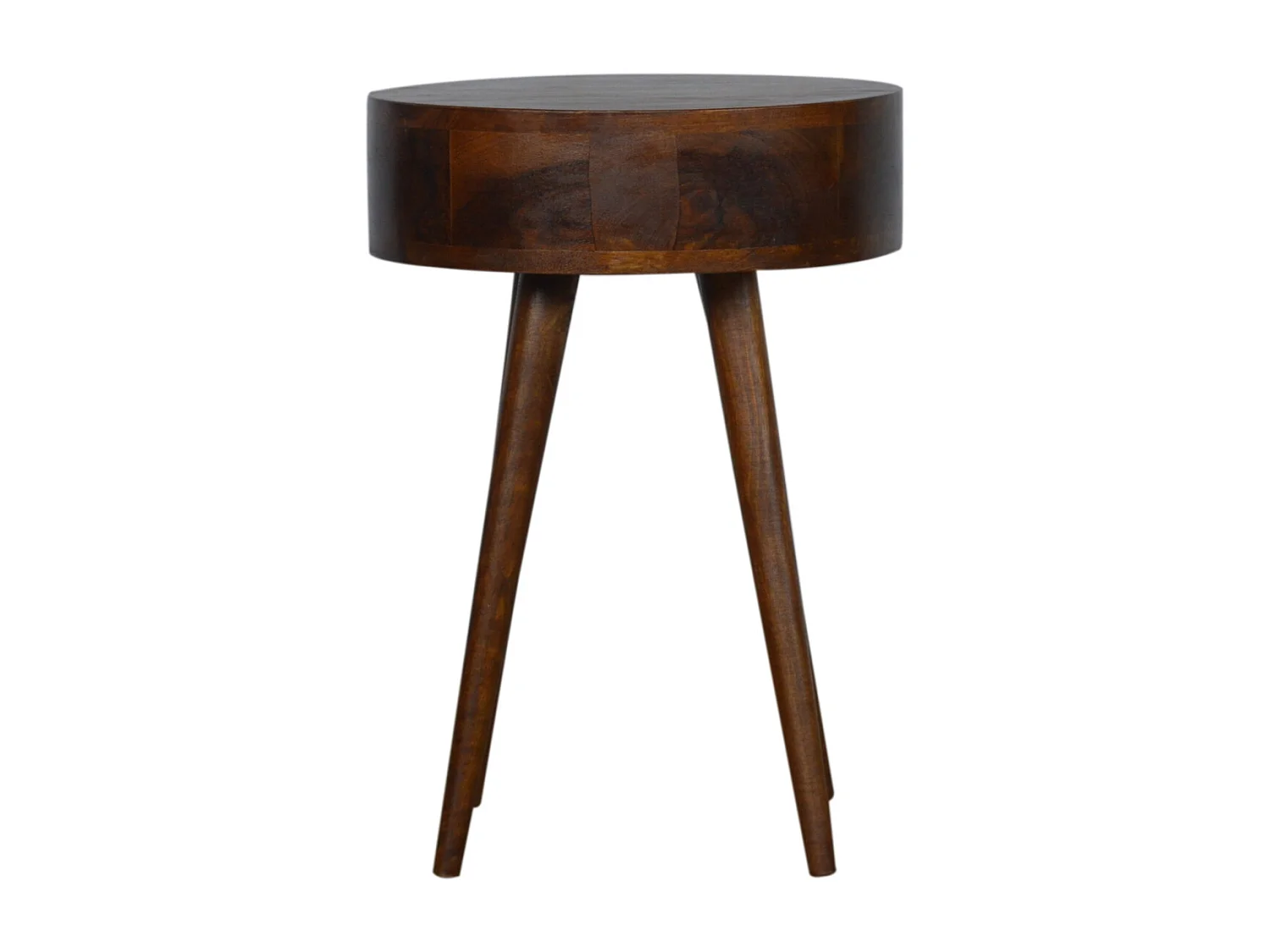 Table de chevet circulaire nordique en châtaignier.