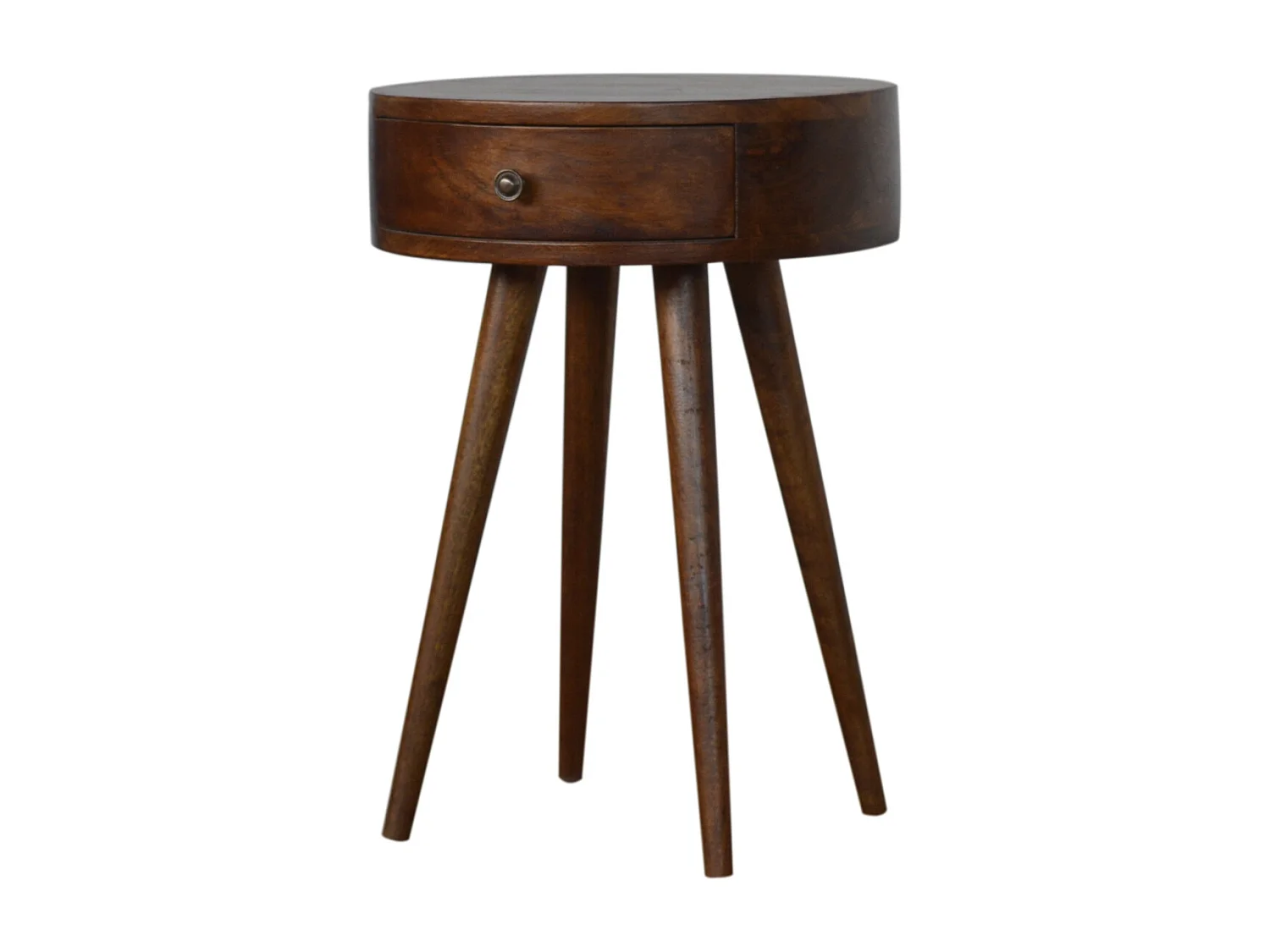 Table de chevet circulaire nordique en châtaignier.