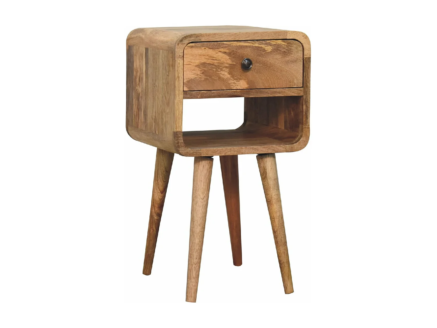 Artisan Furniture Massief Houten Mini Eiken-achtige Curve Lage Nachtkast, Slaapkamer Nachtkastje