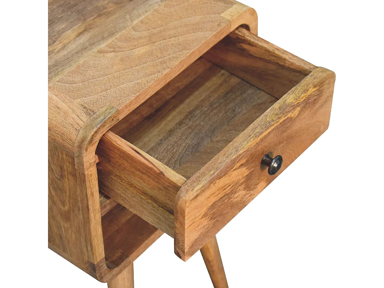 Artisan Furniture Massief Houten Mini Eiken-achtige Curve Lage Nachtkast, Slaapkamer Nachtkastje