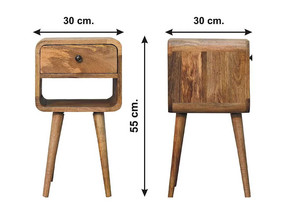 Artisan Furniture Massief Houten Mini Eiken-achtige Curve Lage Nachtkast, Slaapkamer Nachtkastje