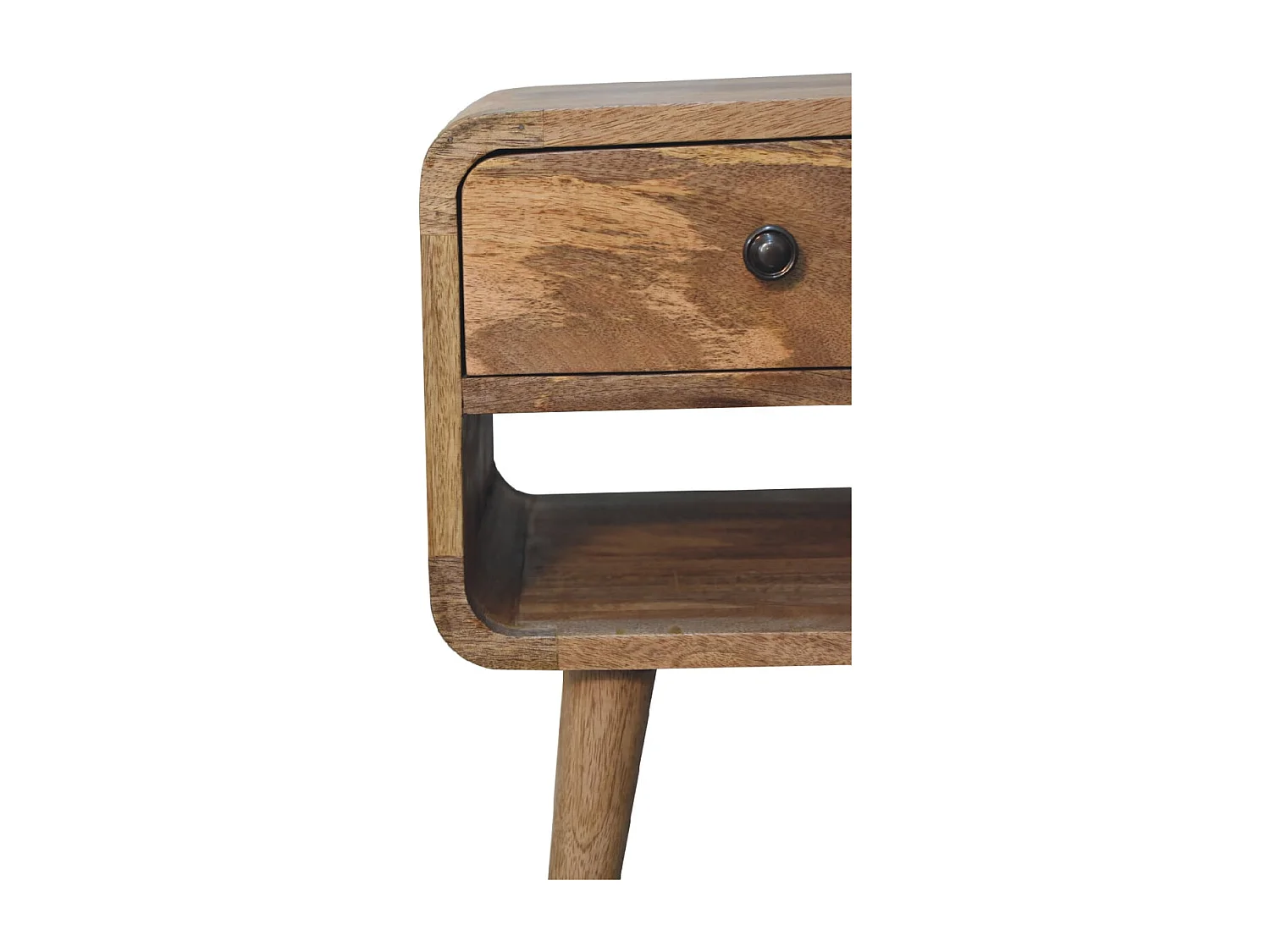 Artisan Furniture Comodino mini in legno massello di quercia curvato nella parte inferiore.