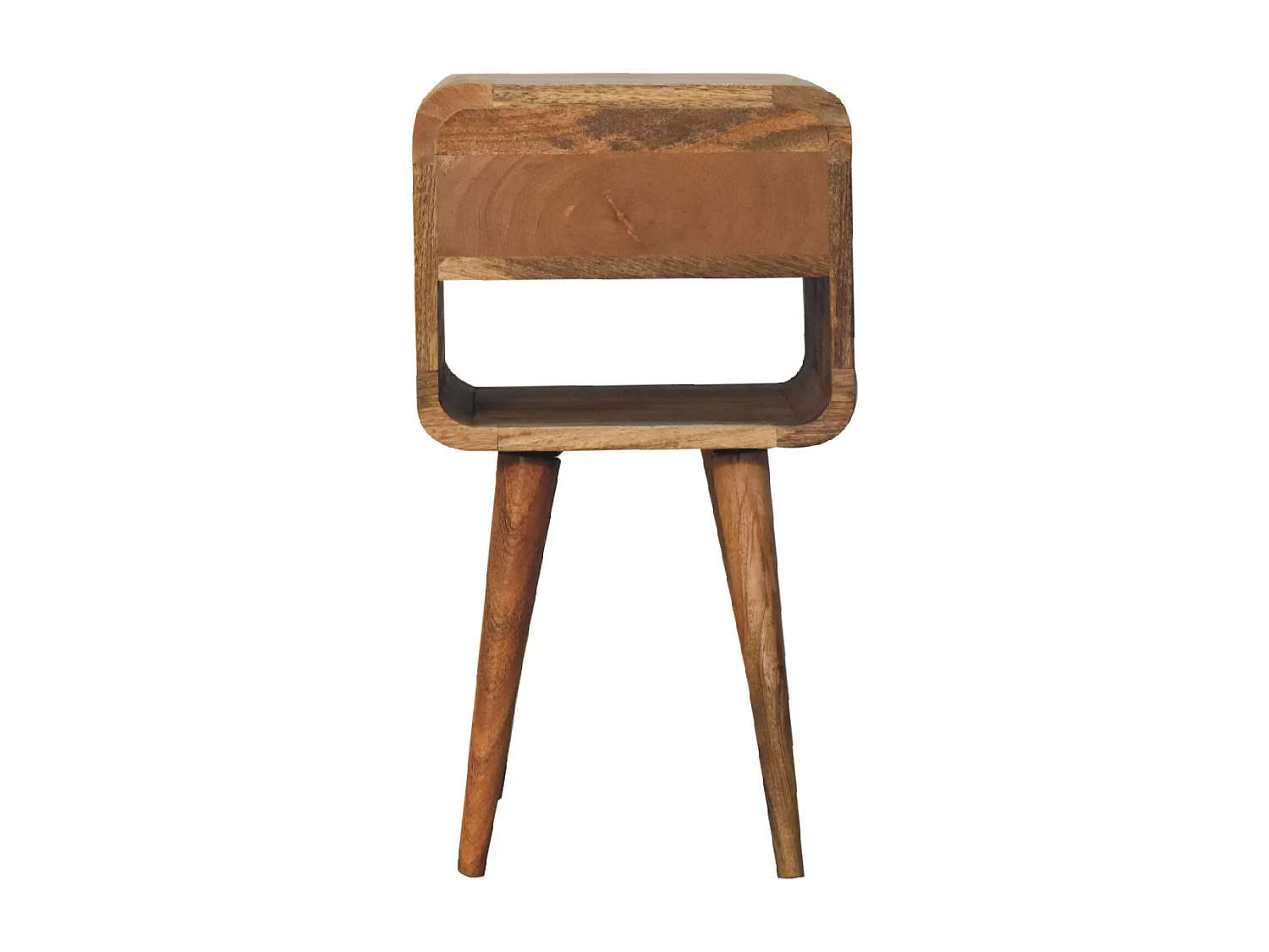 Artisan Furniture Comodino mini in legno massello di quercia curvato nella parte inferiore.