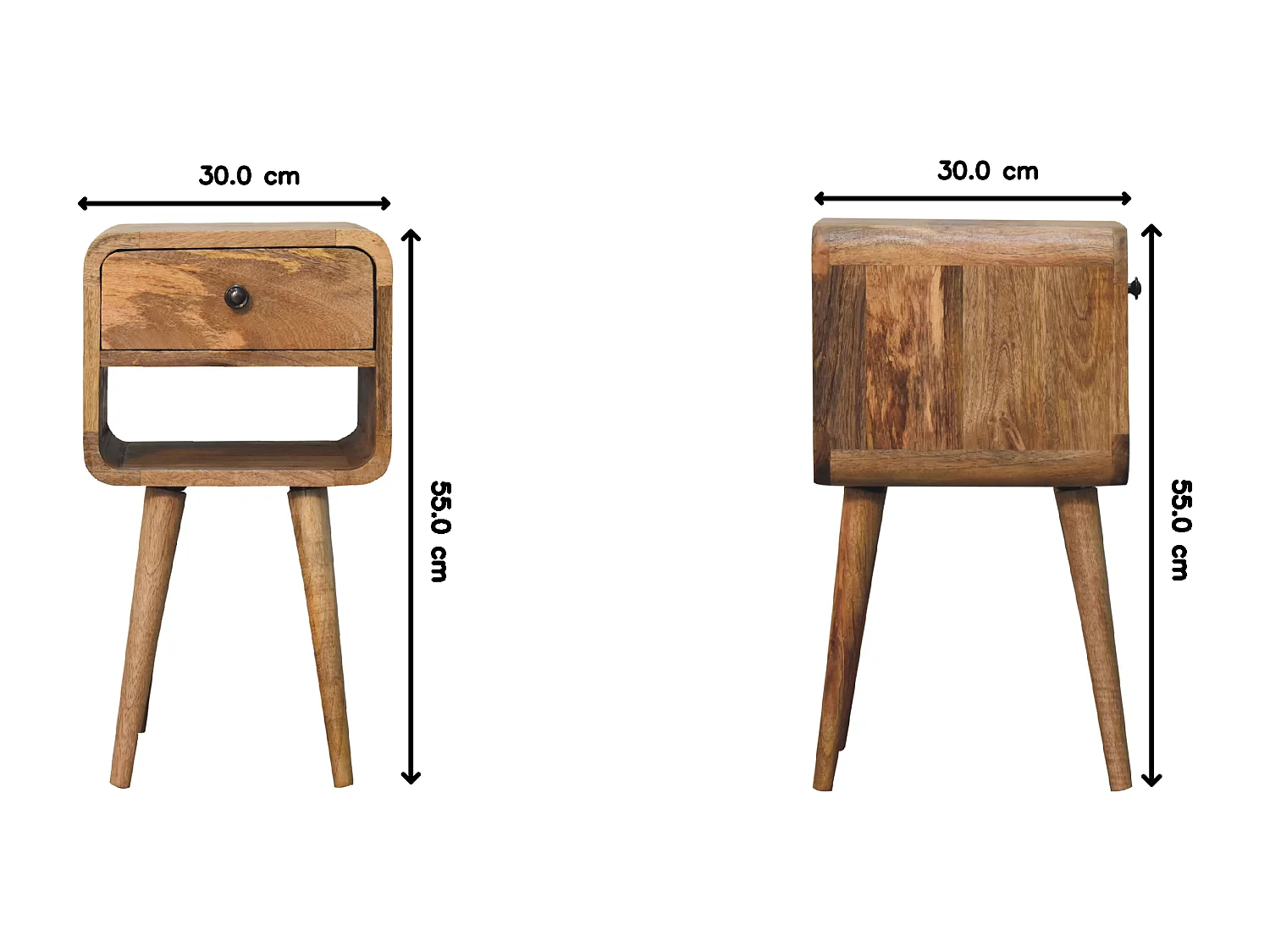 Artisan Furniture Solid Wood Table de chevet mini en chêne courbée en bas.