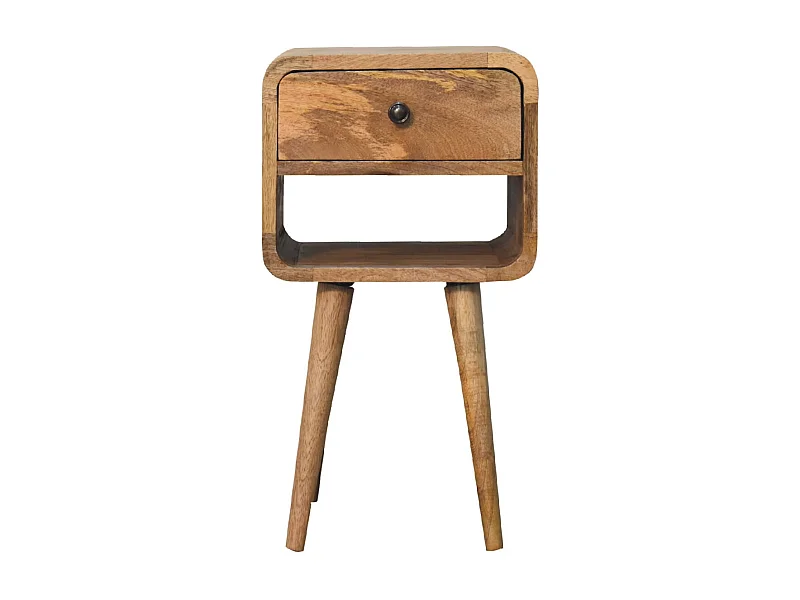 Artisan Furniture Mesa de noche mini de madera maciza de roble curvada en la parte inferior.