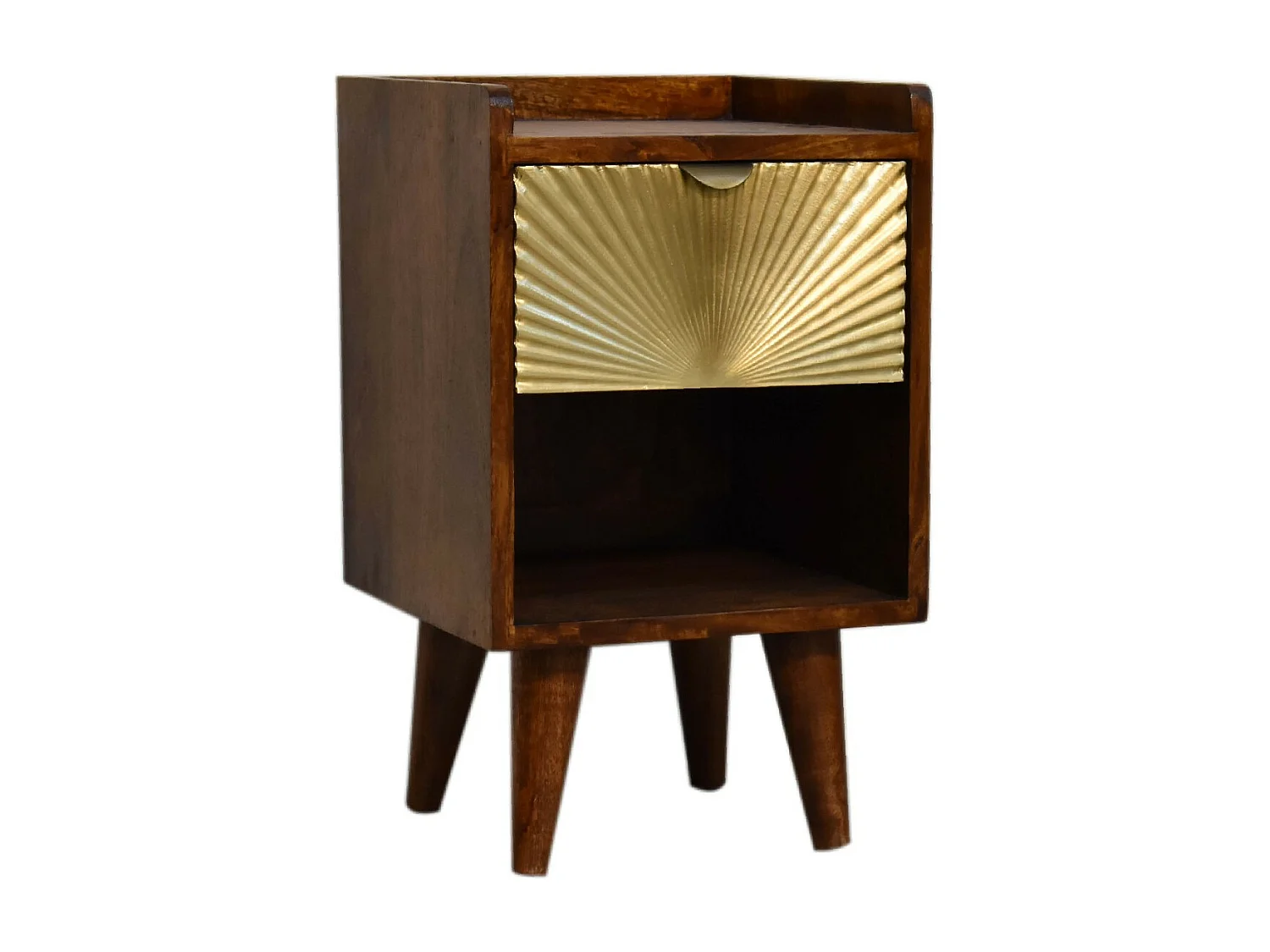 Artisan Furniture Massief Houten Mini Kastanje Bedtafel met 1 Lade, Slaapkamer Nachtkastje, Manila Gouden Accent