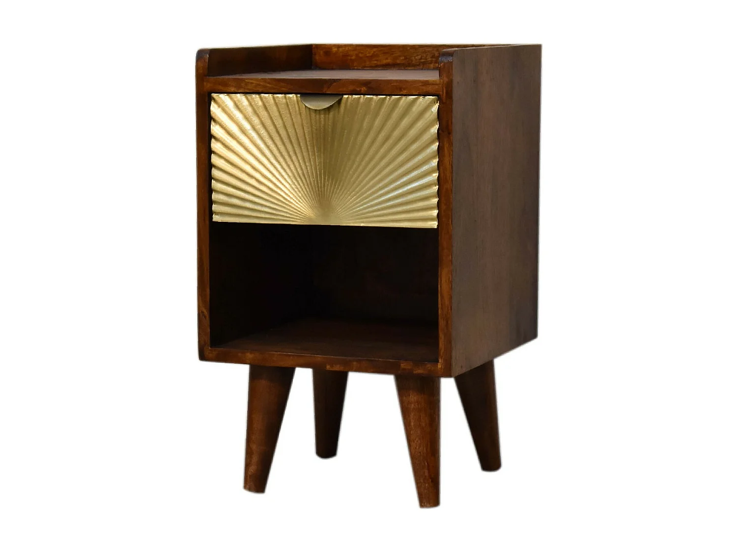 Artisan Furniture Massief Houten Mini Kastanje Bedtafel met 1 Lade, Slaapkamer Nachtkastje, Manila Gouden Accent