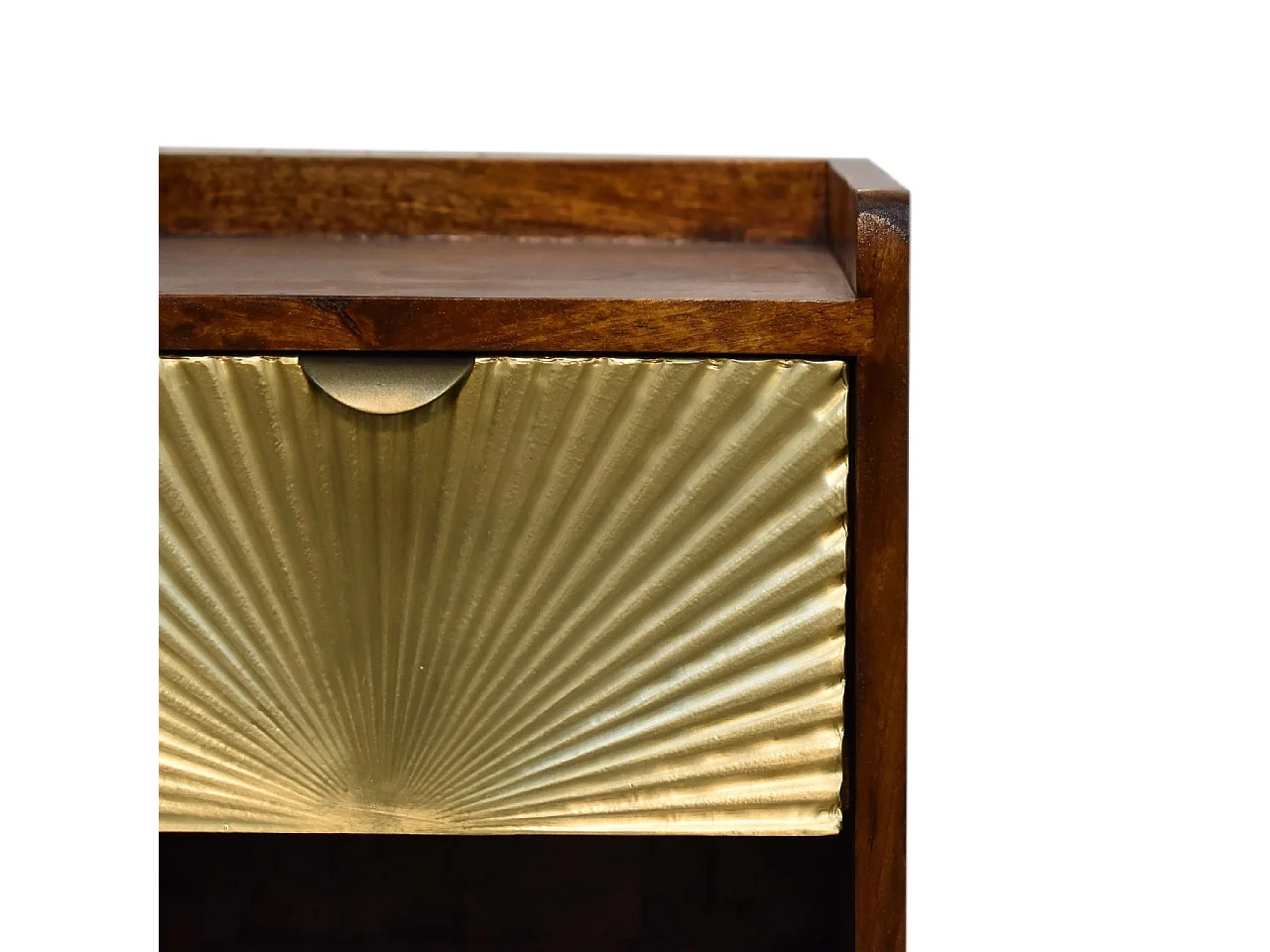 Artisan Furniture Massief Houten Mini Kastanje Bedtafel met 1 Lade, Slaapkamer Nachtkastje, Manila Gouden Accent