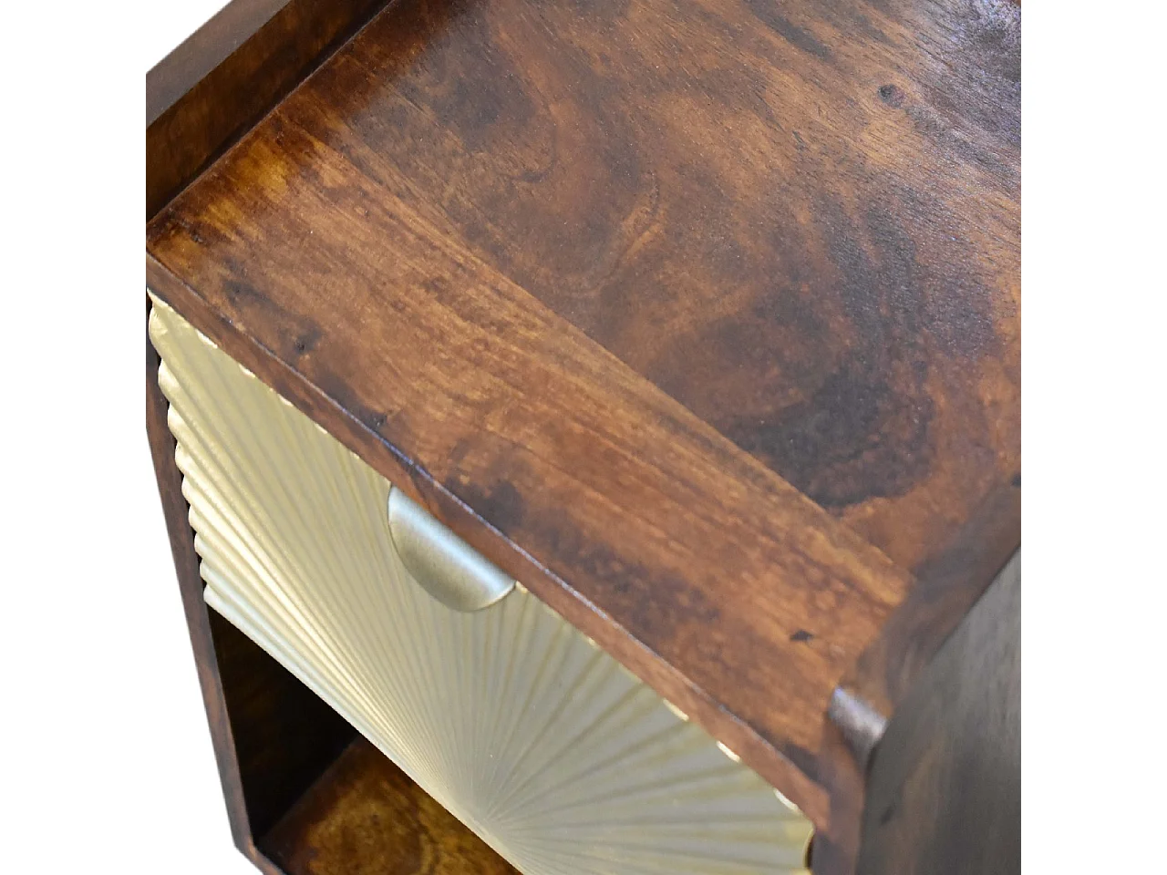 Artisan Furniture Massief Houten Mini Kastanje Bedtafel met 1 Lade, Slaapkamer Nachtkastje, Manila Gouden Accent