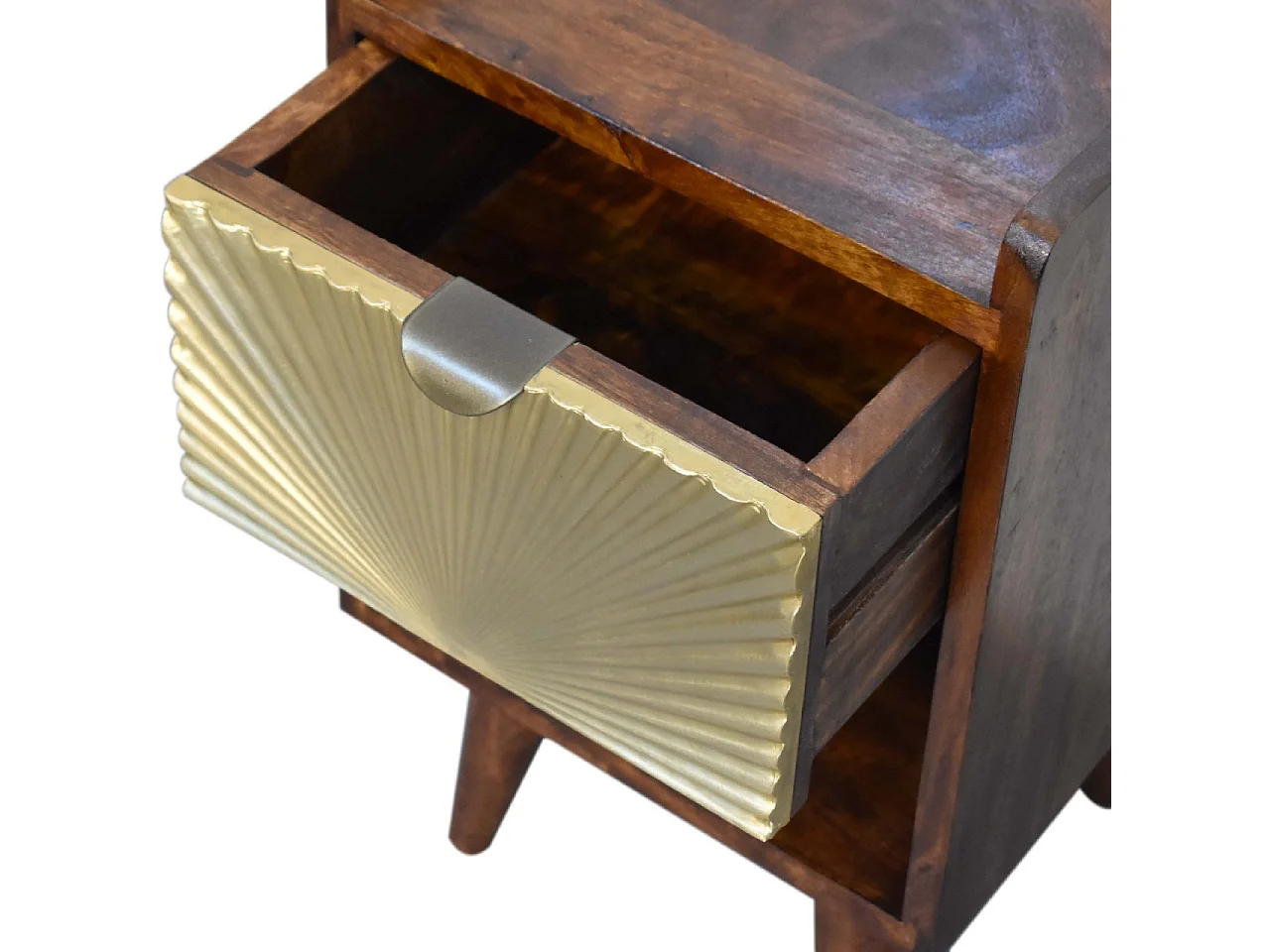 Artisan Furniture Massief Houten Mini Kastanje Bedtafel met 1 Lade, Slaapkamer Nachtkastje, Manila Gouden Accent