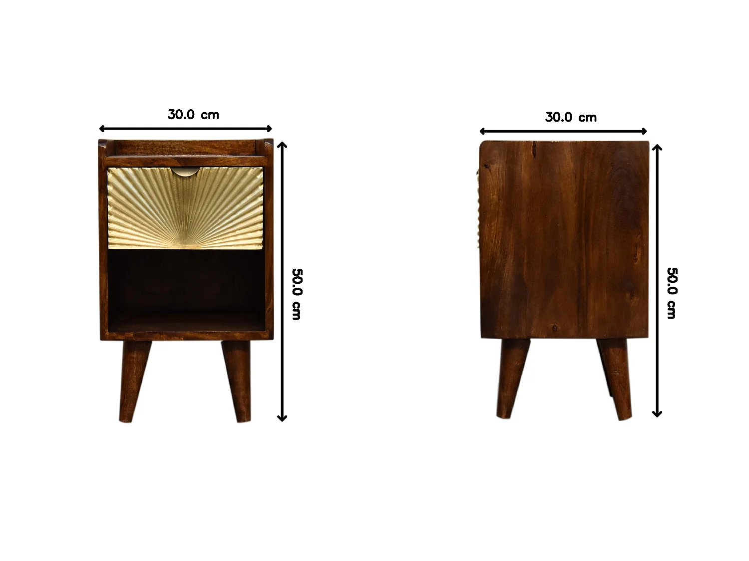 Artisan Furniture Mini Manila Gold Nachttisch aus Massivholz, 1 Schublade, braun