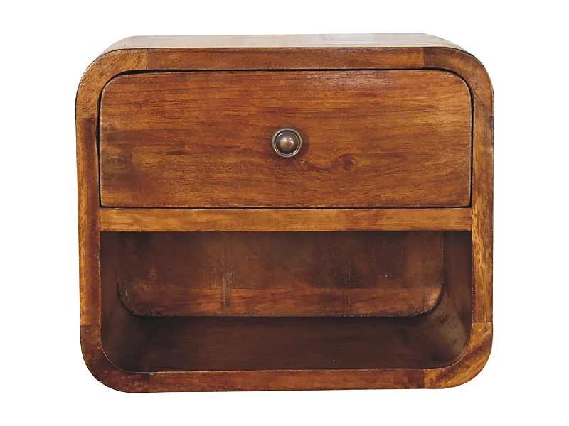 Artisan Furniture Mini Criado-Mudo Flutuante em Castanho com Design Curvado, Quarto