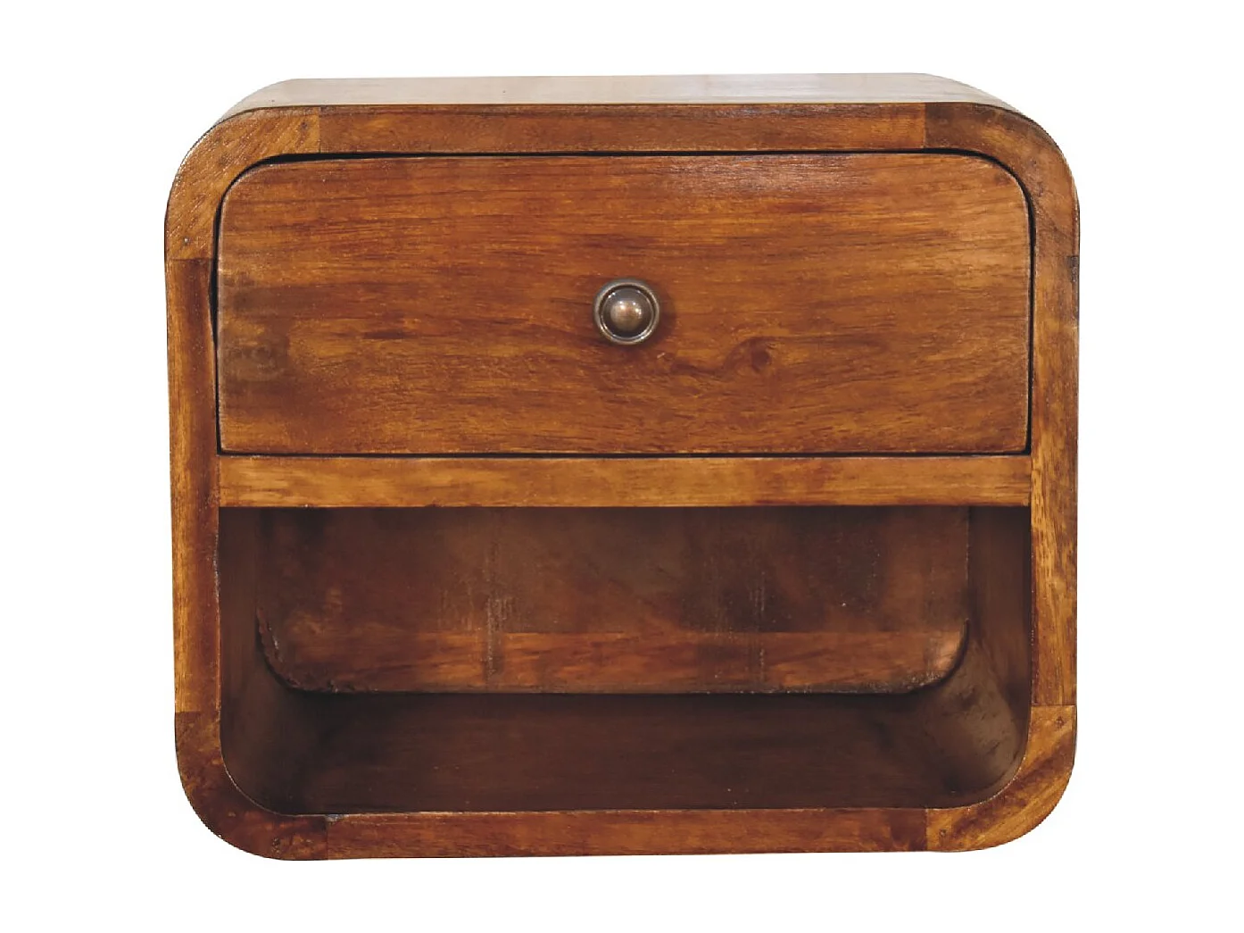 Artisan Furniture Massief Houten Mini Kastanje Zwevende Nachtkast met Gebogen Ontwerp, Slaapkamer Nachtkastje