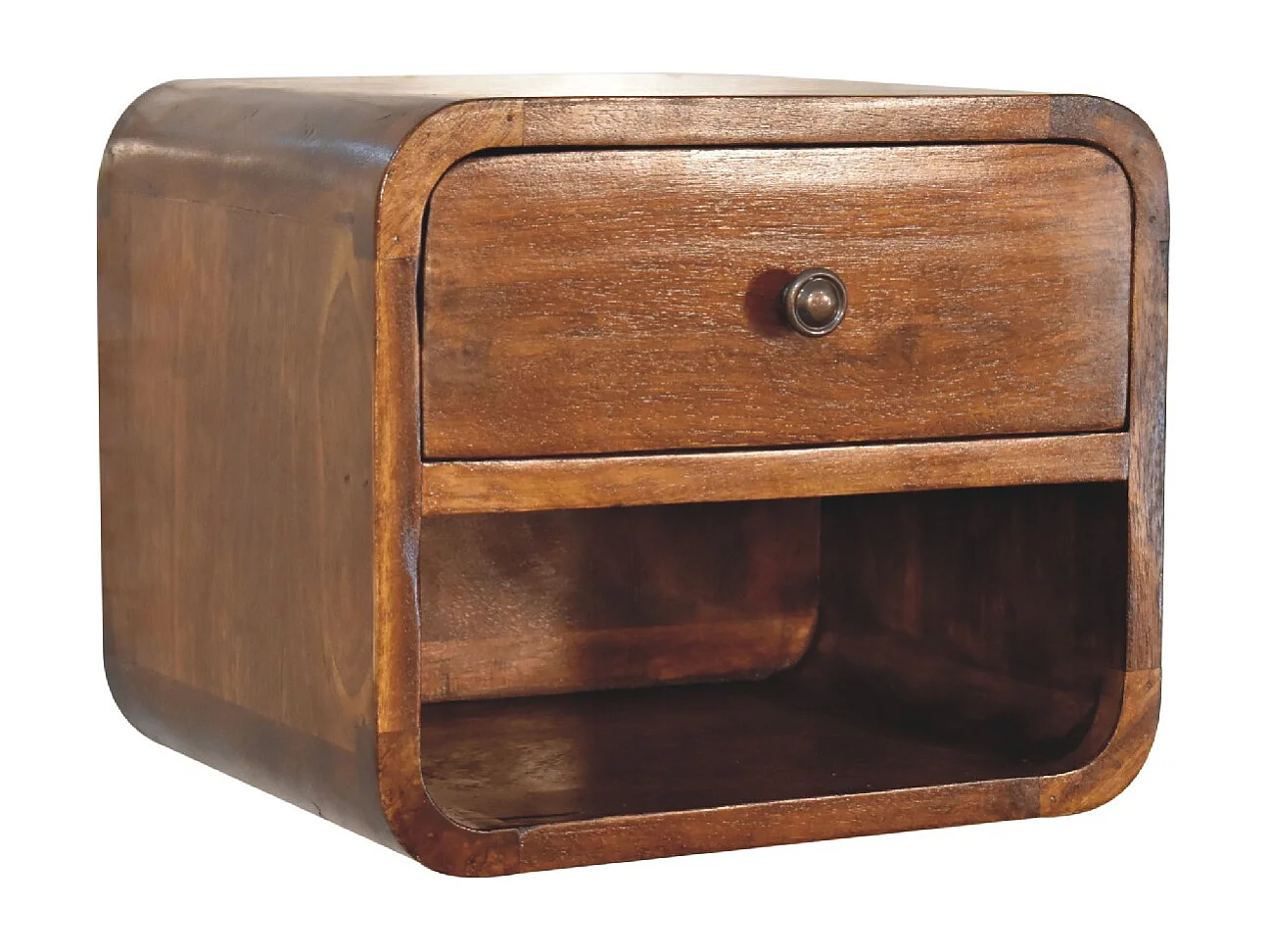 Artisan Furniture Massief Houten Mini Kastanje Zwevende Nachtkast met Gebogen Ontwerp, Slaapkamer Nachtkastje