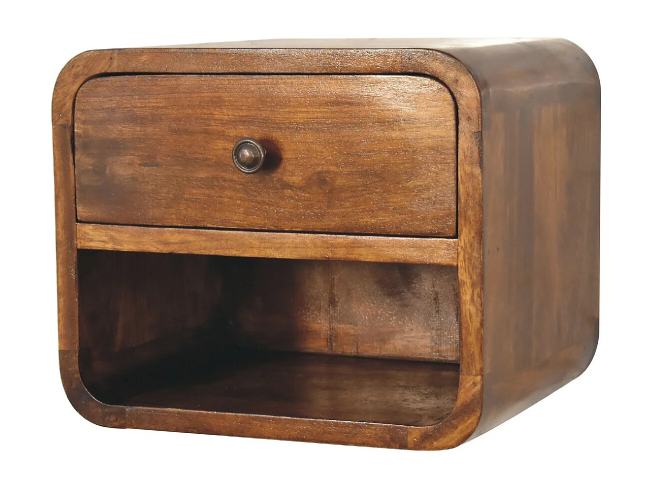 Artisan Furniture Massief Houten Mini Kastanje Zwevende Nachtkast met Gebogen Ontwerp, Slaapkamer Nachtkastje